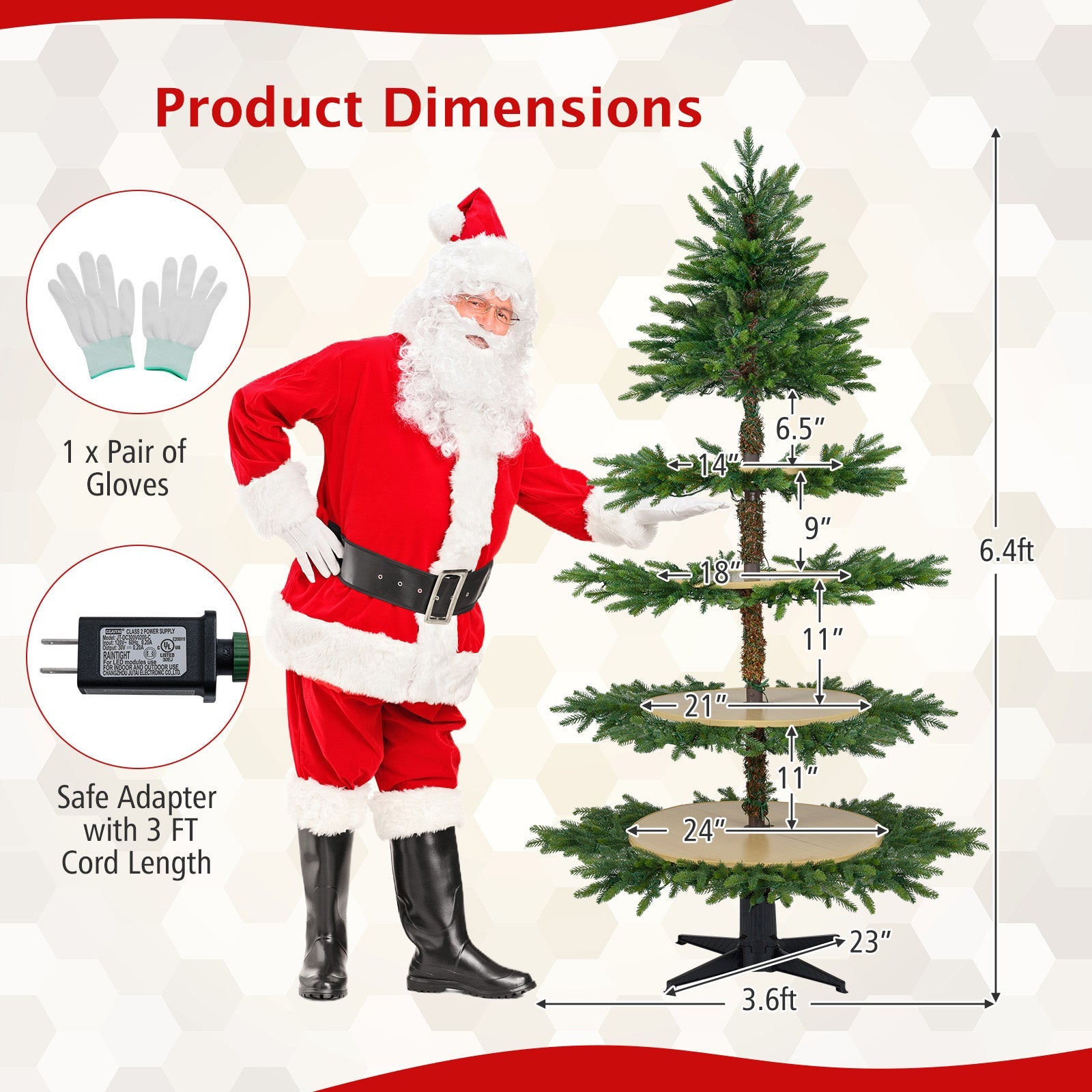 6.4 FT Rotating Christmas Tree 4-Tier Artificial Xmas Tree with 280 Branch Tips and 220 LED Lights