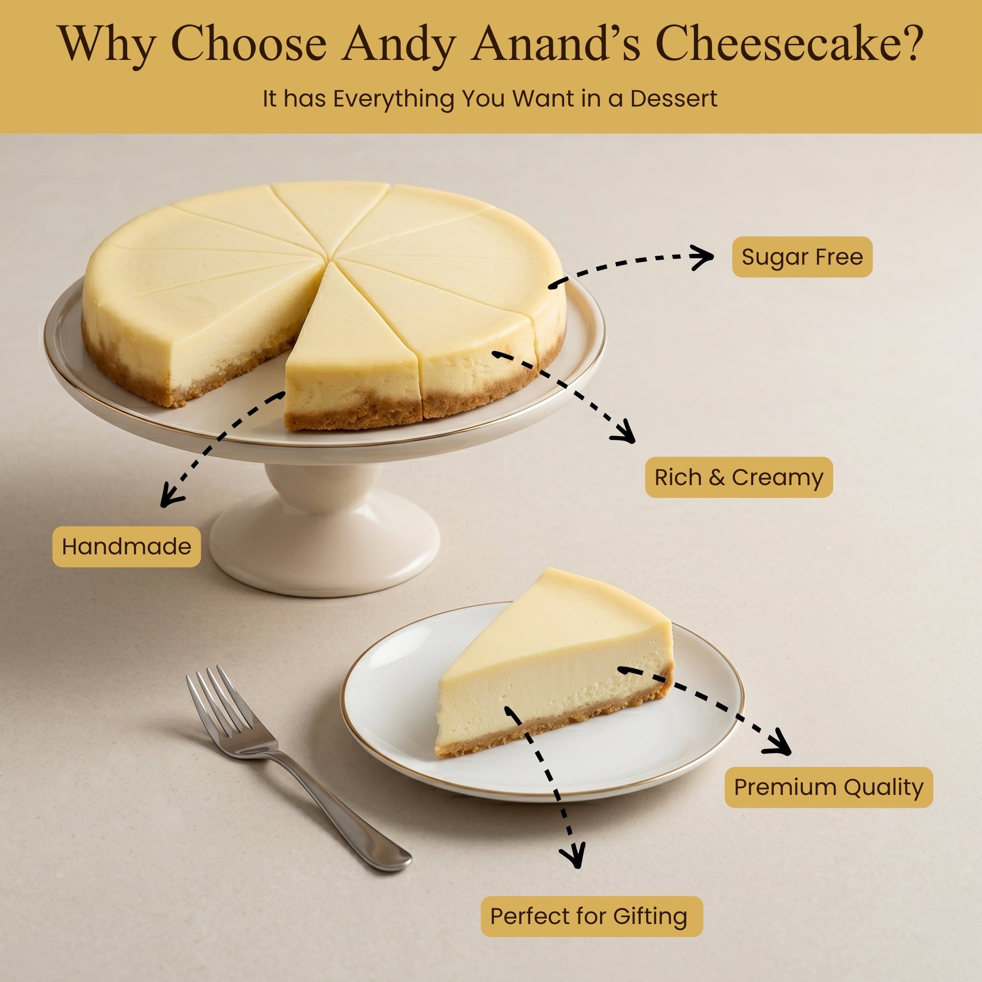 Andy Anand New York Cheesecake, 9-Inch, 2 lb – Freshly Baked with Real California Cream Cheese, All-Natural Ingredients, Birthday Gift Box