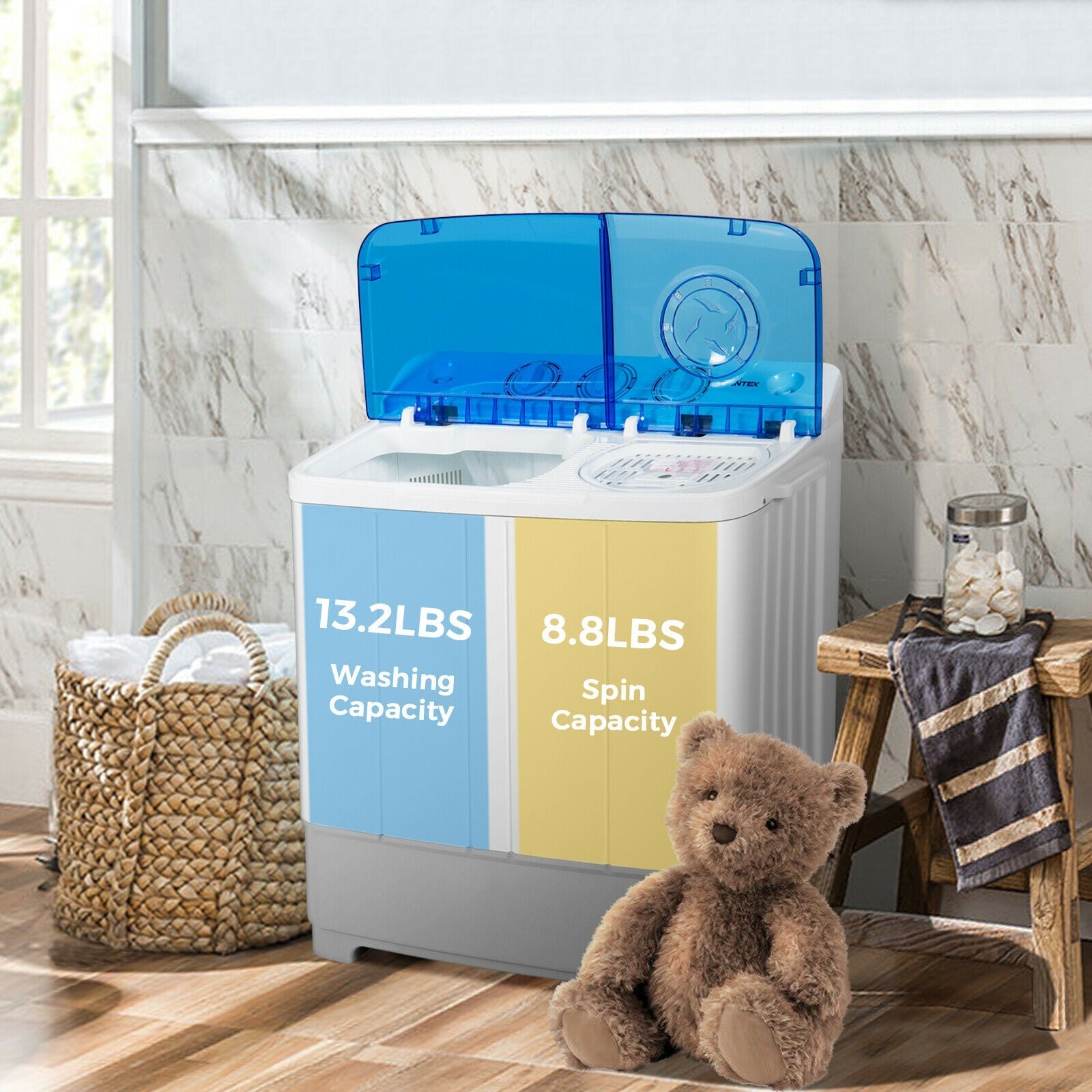 2-in-1 Portable 22lbs Capacity Washing Machine with Timer Control