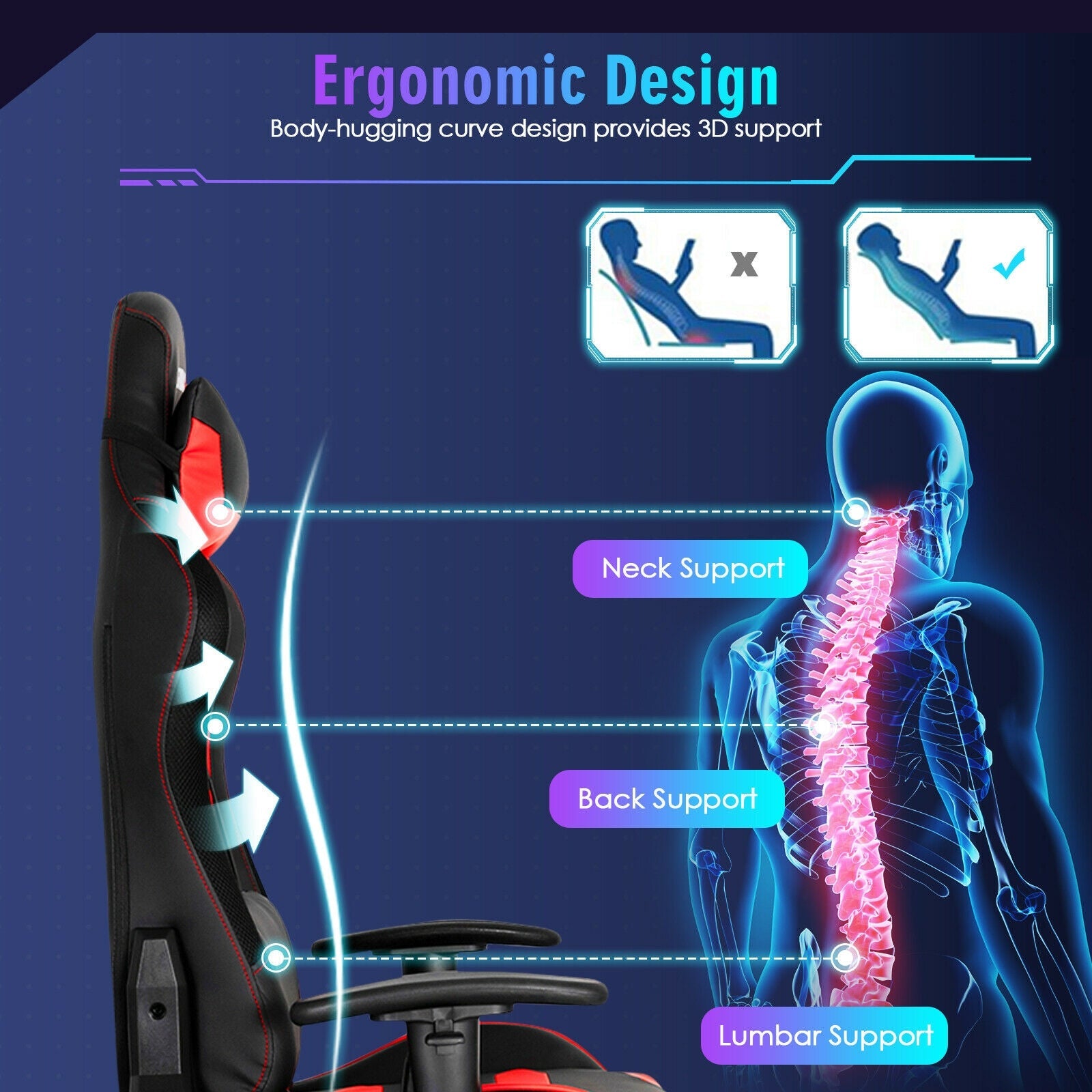 Adjustable Swivel Gaming Chair with LED Lights and Remote