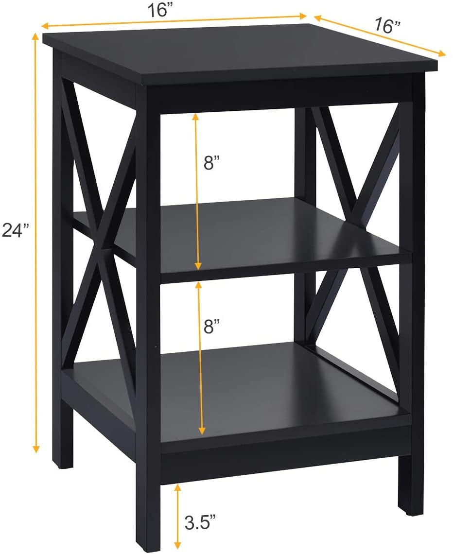 3-Tier X-Design Nightstands with Storage Shelves for Living Room Bedroom