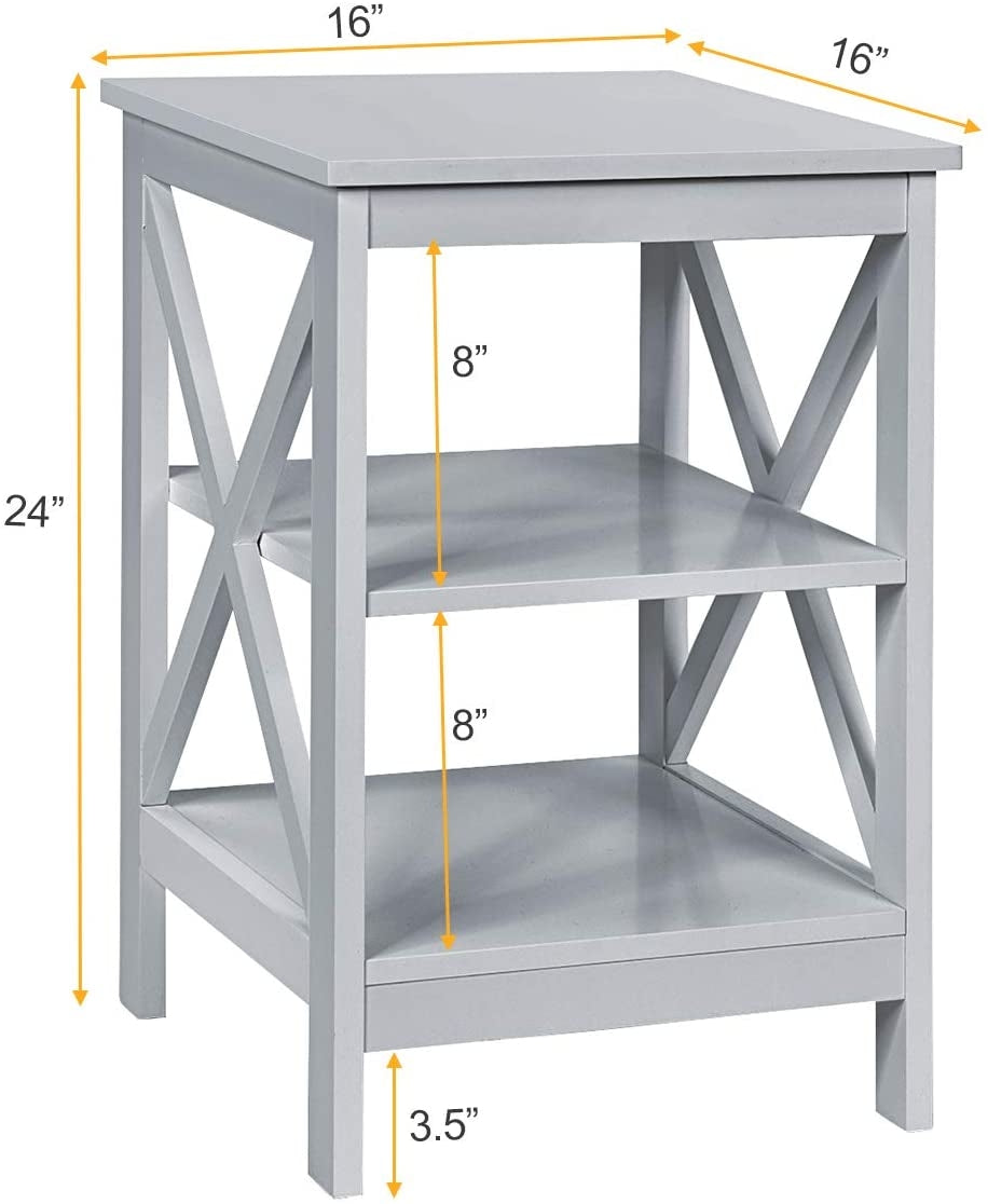 3-Tier X-Design Nightstands with Storage Shelves for Living Room Bedroom