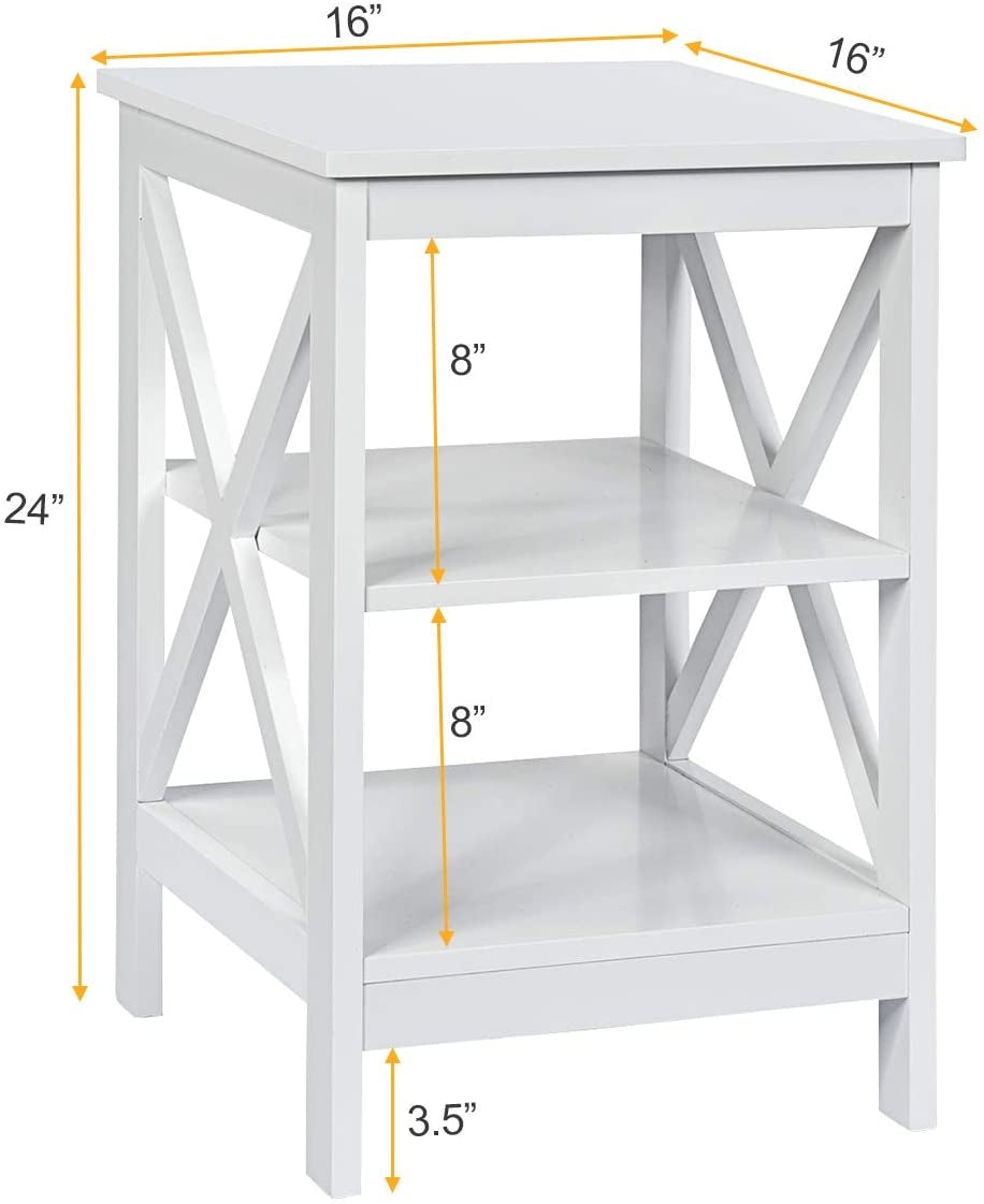 3-Tier X-Design Nightstands with Storage Shelves for Living Room Bedroom