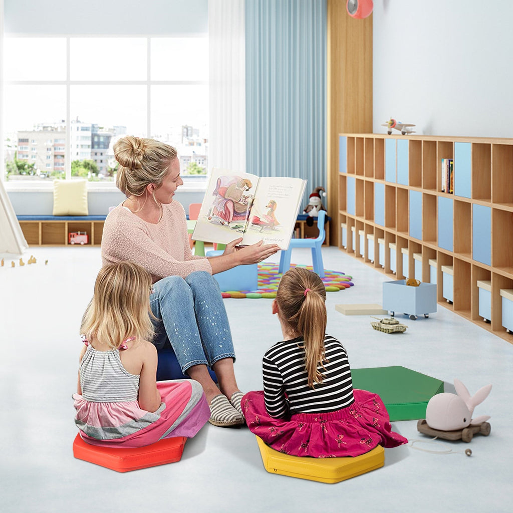 6 Pieces Multifunctional Hexagon Toddler Floor Cushions Classroom Seating with Handles