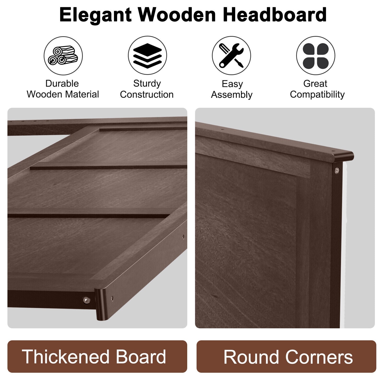 Full Wood Headboard Flat Panel with Pre-drilled Holes and Height Adjustment