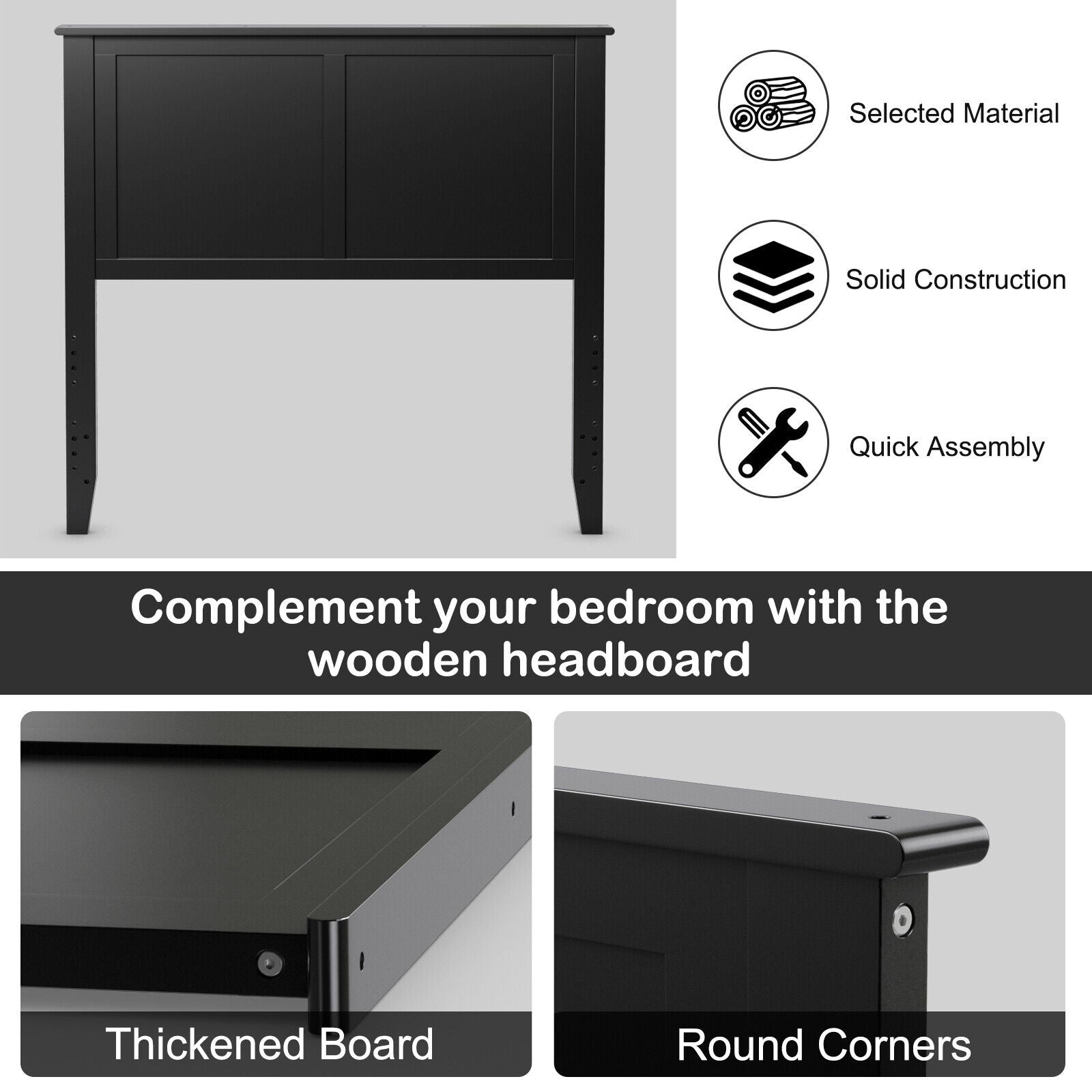 Solid Wood Flat Panel Headboard for Twin-size Bed