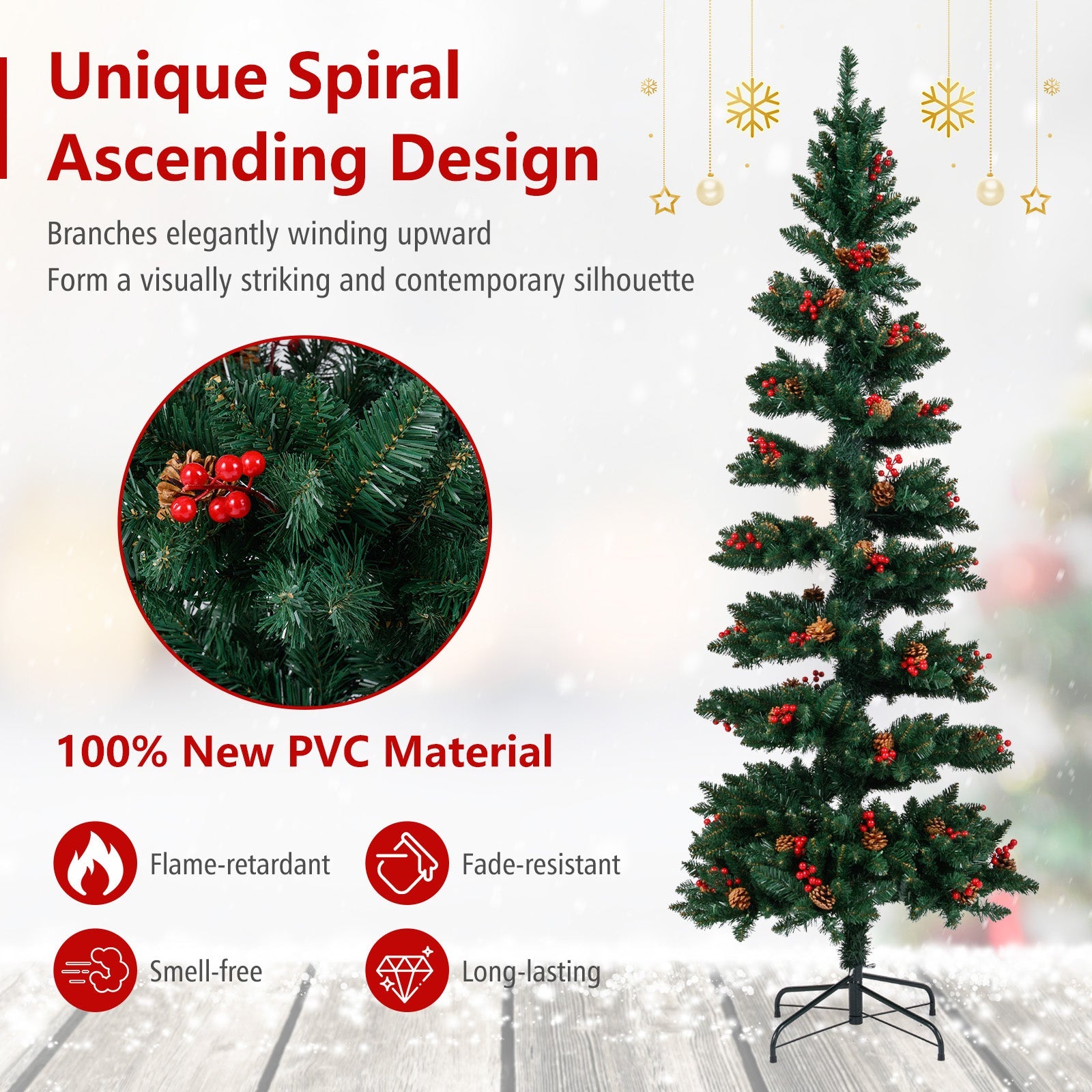 6/7 FT Pre-Lit Artificial Christmas Tree Spiral Holiday Tree with 612/791 Branch Tips and 8 Modes