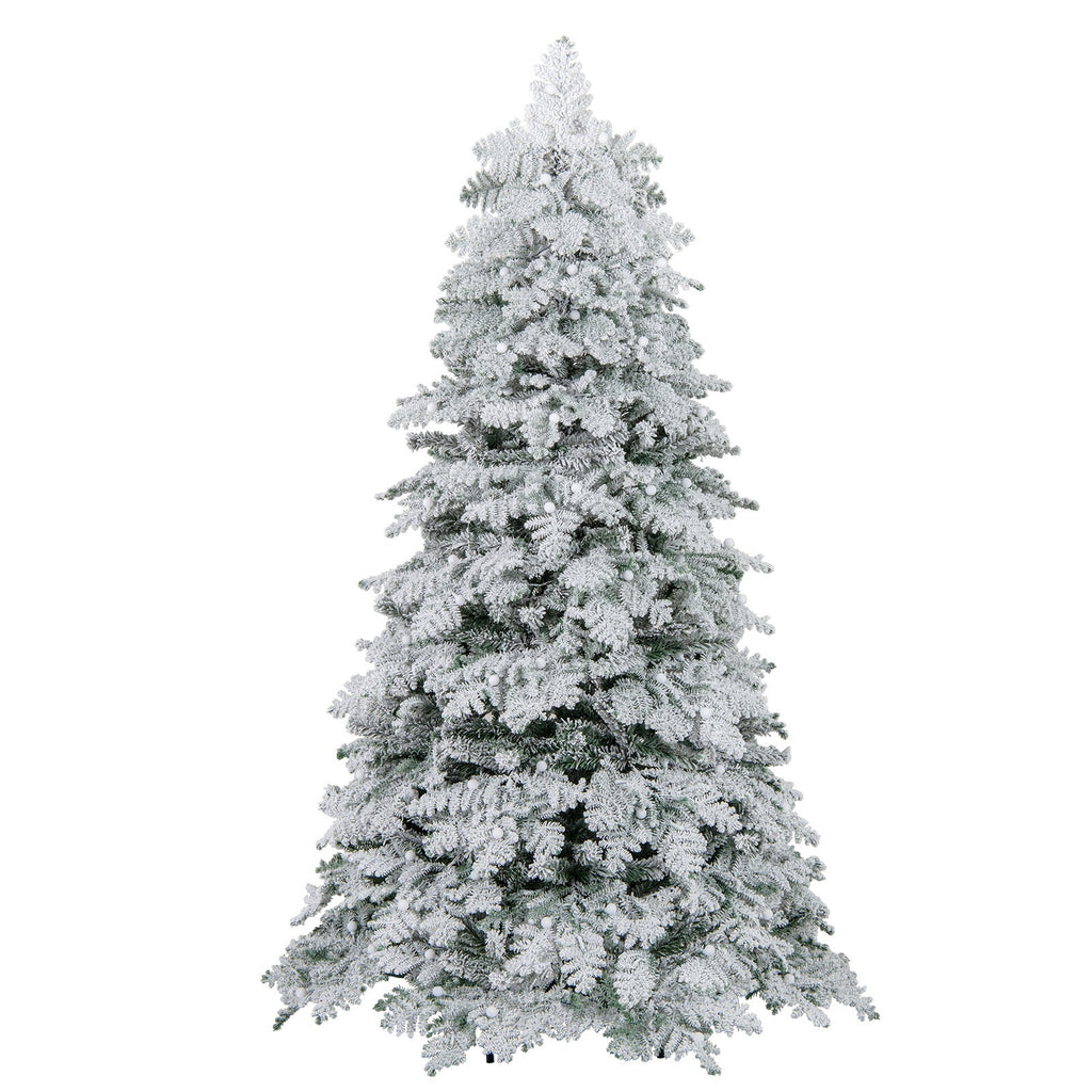 6/7 Feet Artificial Snow-flocked Christmas Tree Pre-lit Hinged Xmas Tree with 130 Twinkle Balls