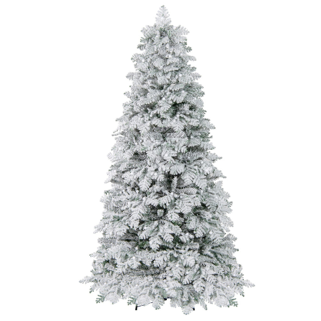 6/7 Feet Artificial Snow-flocked Christmas Tree Pre-lit Hinged Xmas Tree with 130 Twinkle Balls