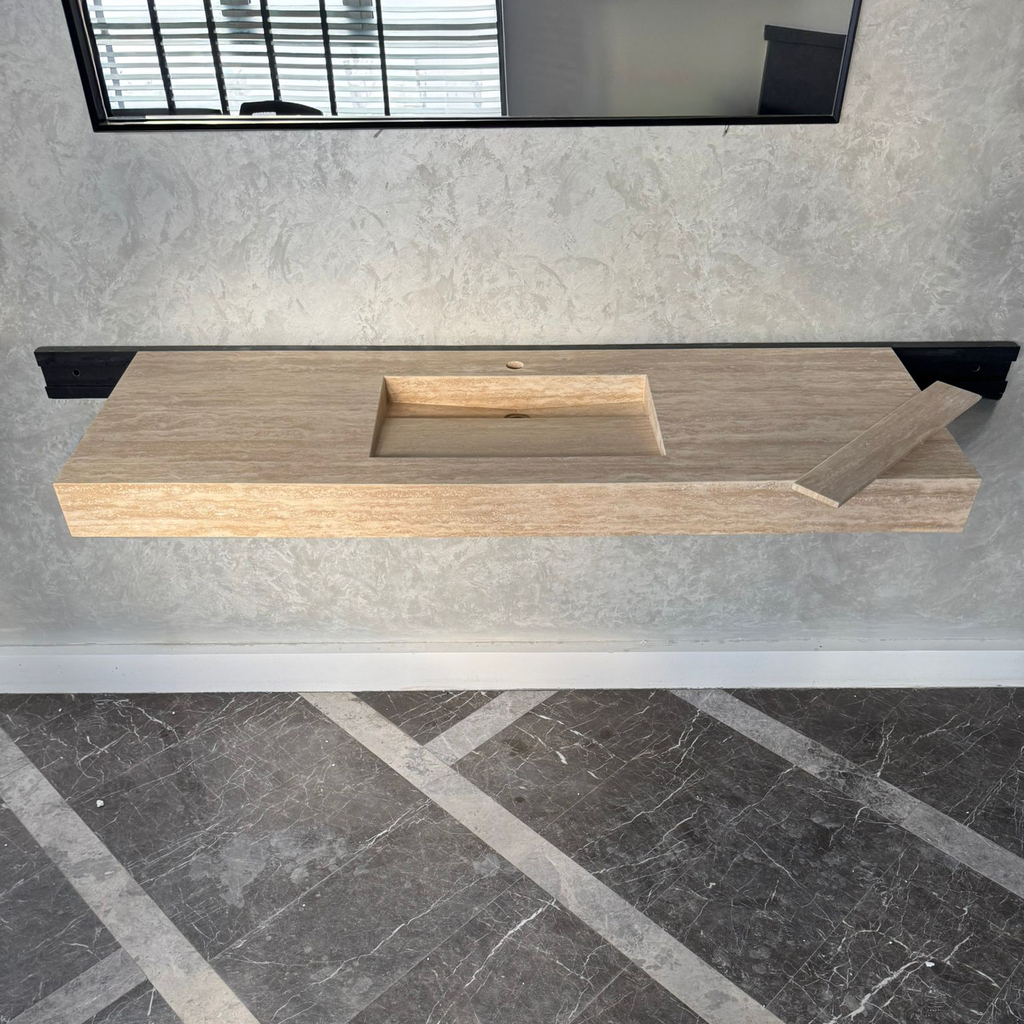 Vein Cut Travertine Natural Stone Bathroom Sink - Handmade Modern