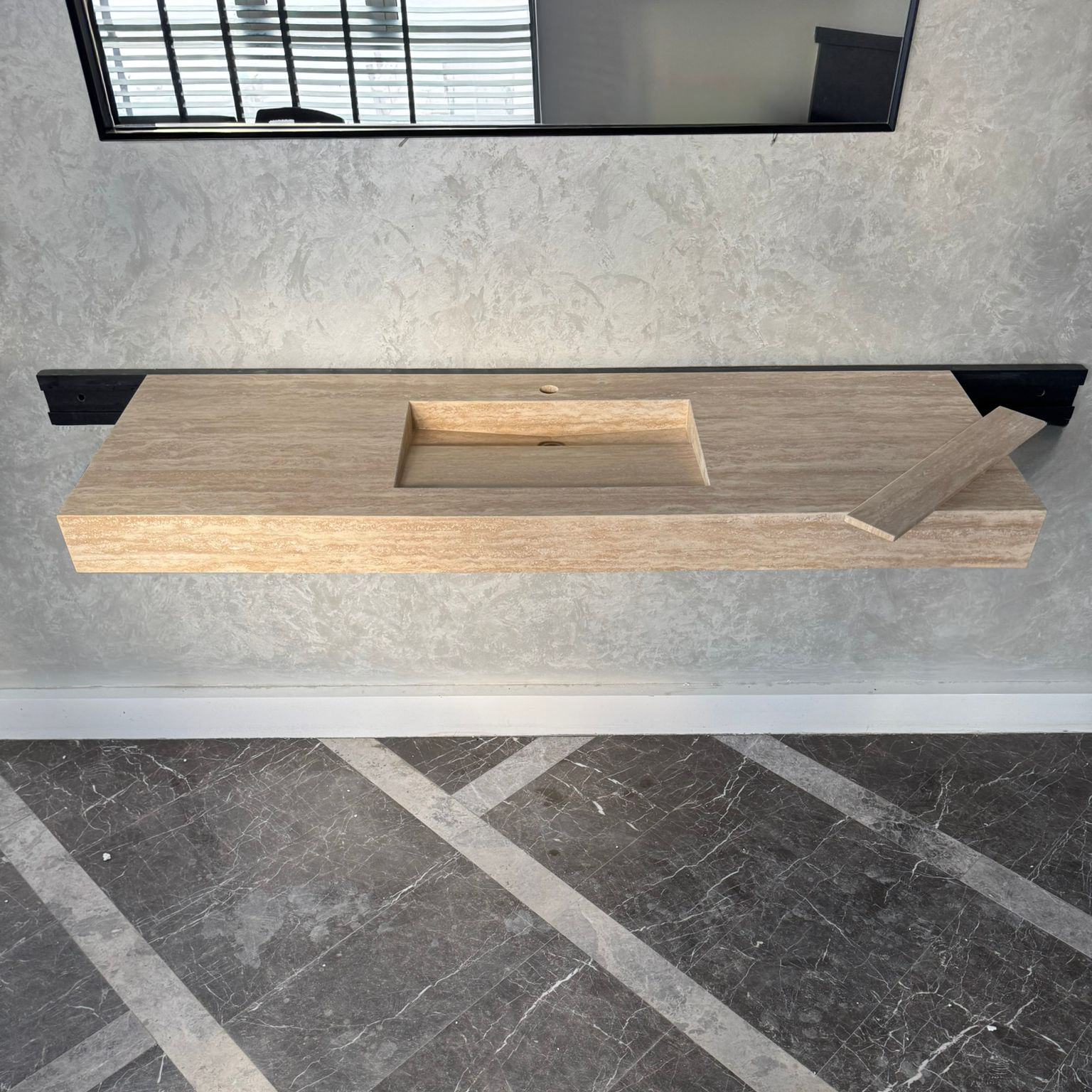 Vein Cut Travertine Natural Stone Bathroom Sink - Handmade Modern