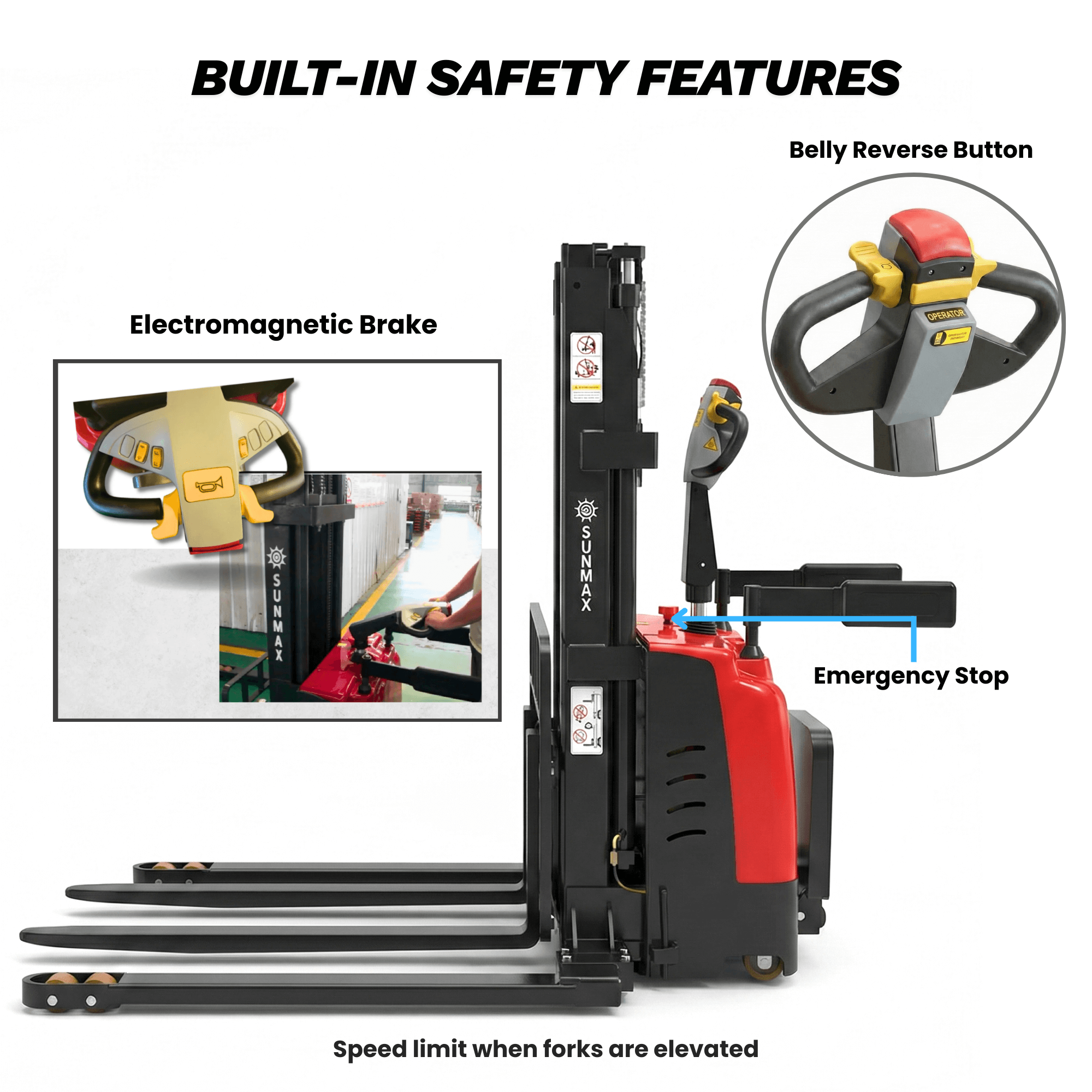 PS3300FEAS-3M Full-Electric Straddle Pallet Stacker – 3,300 lb Capacity, 118" Lift, Adjustable Legs