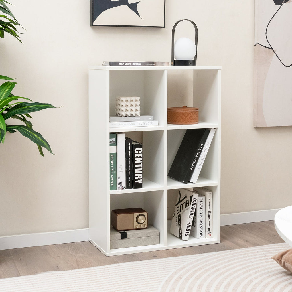 6-Cube Bookshelf 4-Tier Floor Display Shelf-White