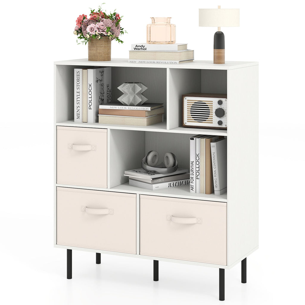 6-Cube Bookshelf with 3 Removable Folding Fabric Drawers for Living Room