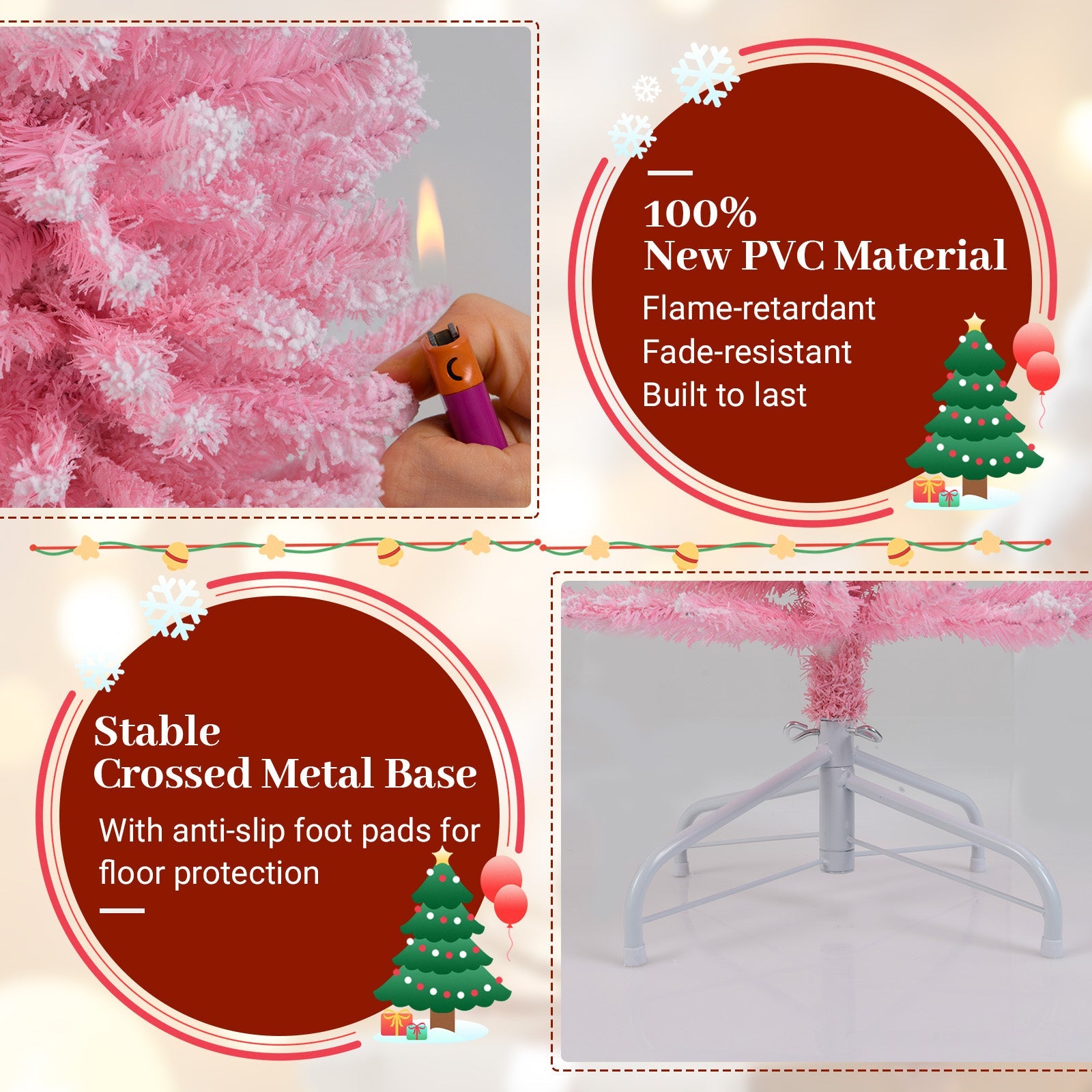 6 FT Artificial Pink Christmas Tree with 460 Branch Tips for Holiday