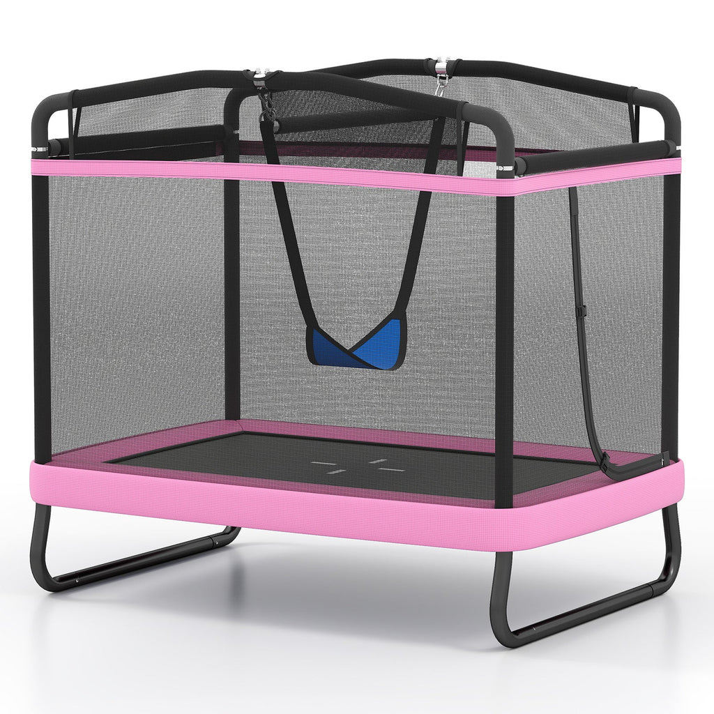 6 FT Kids Trampoline with Swing and Horizontal Bar Small Rectangle Trampoline