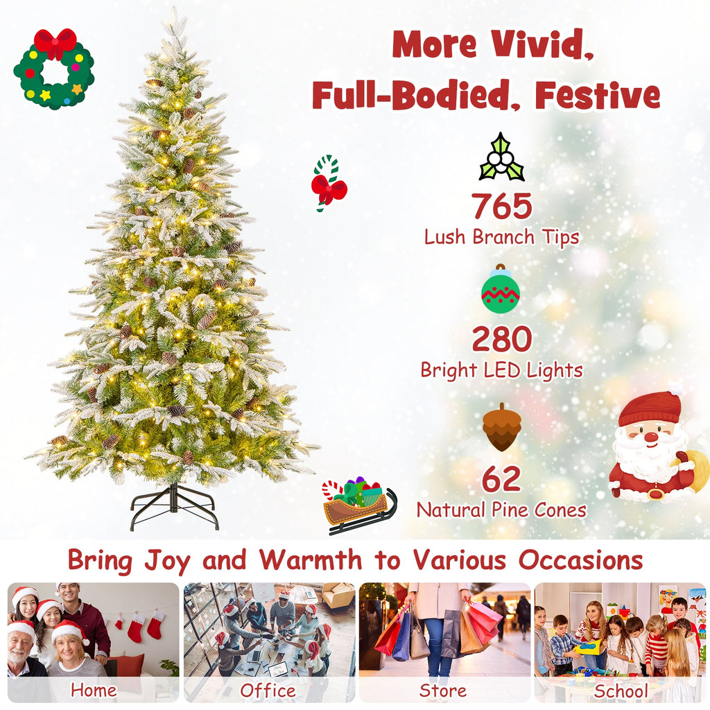 6/7.5/9 FT Pre-Lit Artificial Christmas Tree with 765/1135/1871 Tips and 280/470/690 Warm-White LED Lights