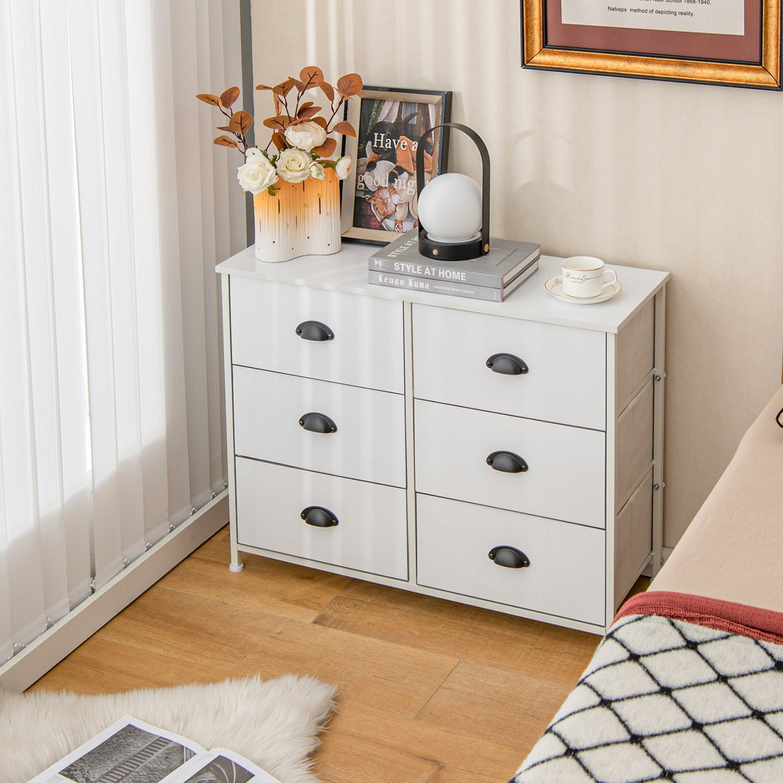 6 Fabric Drawers Storage Chest with Wooden Top