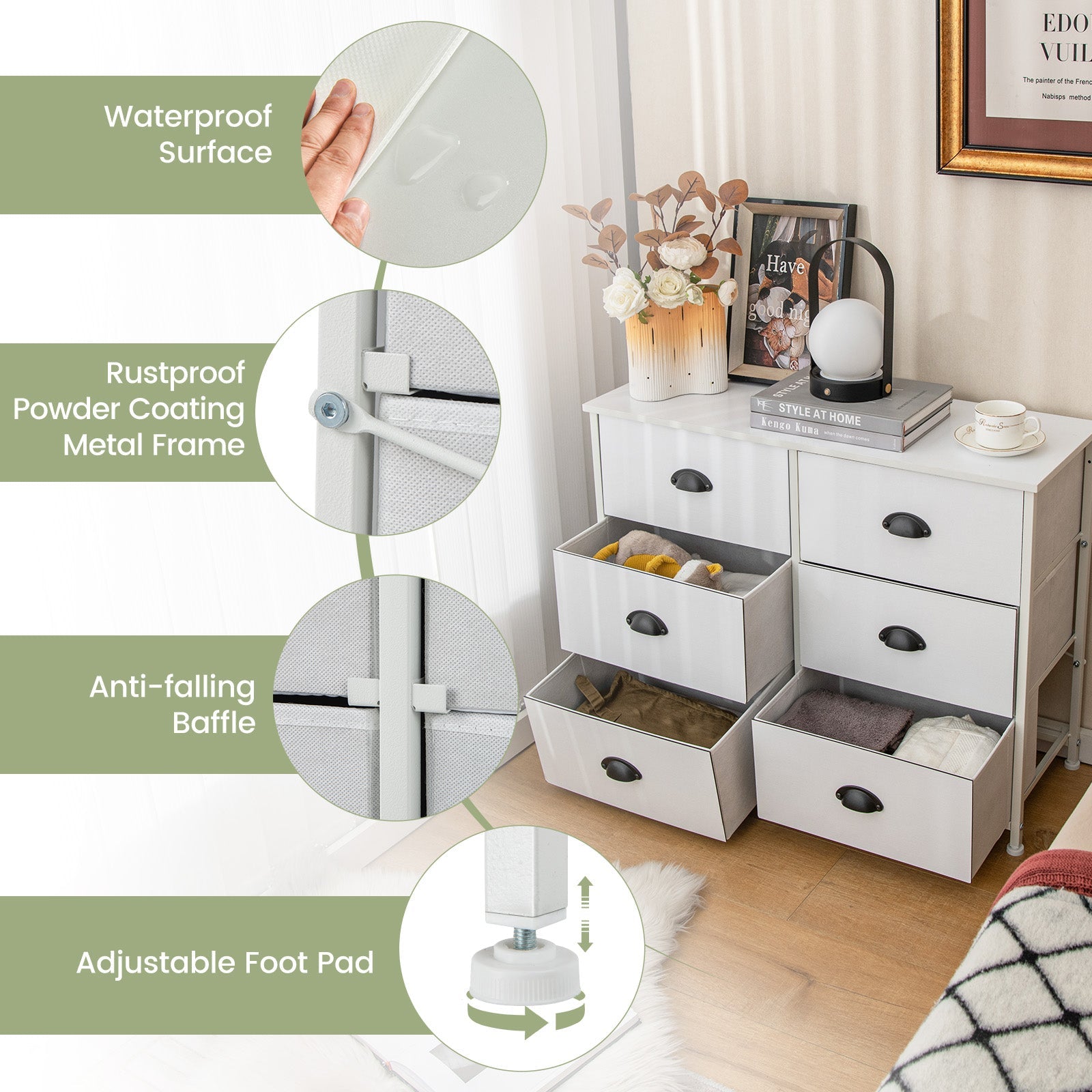 6 Fabric Drawers Storage Chest with Wooden Top