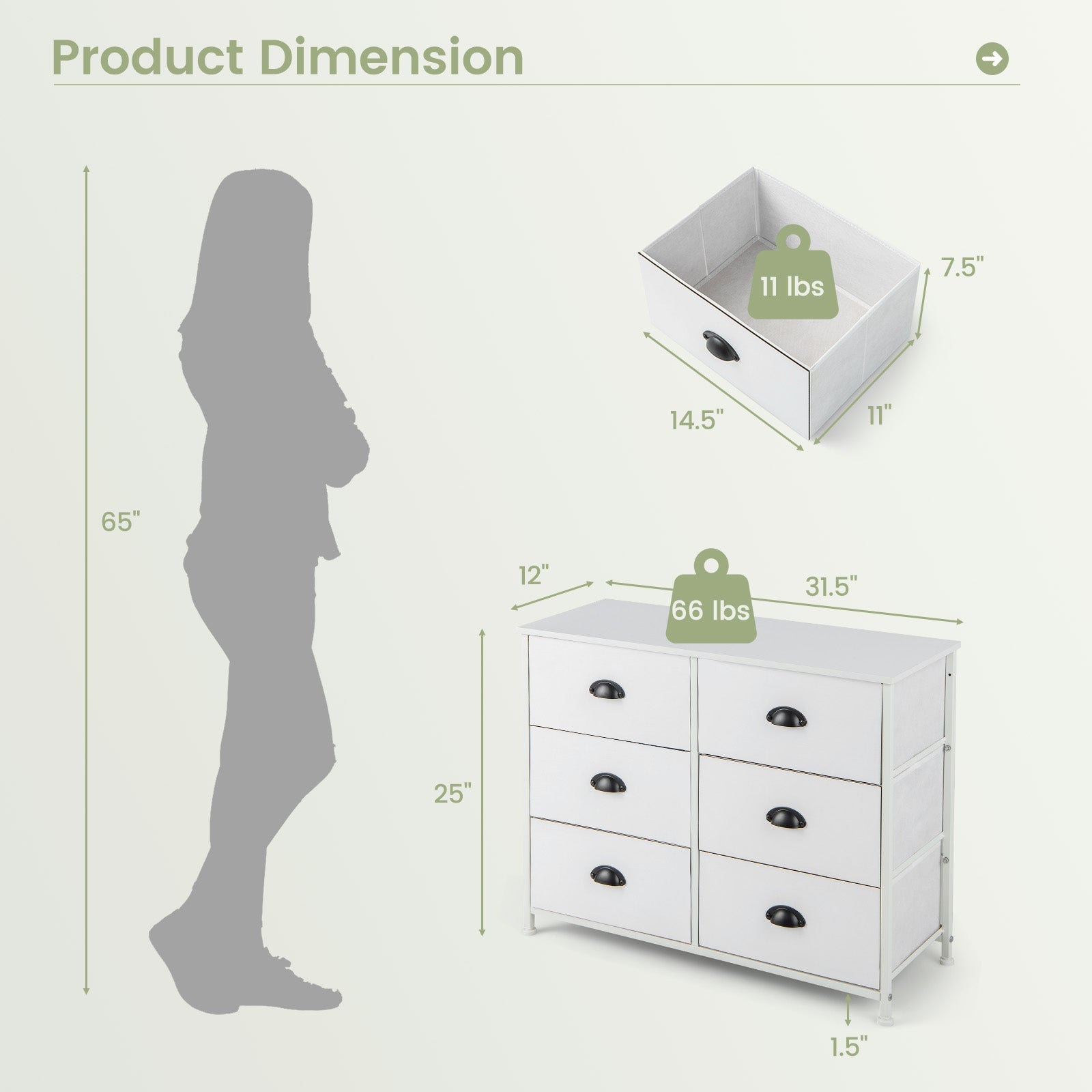 6 Fabric Drawers Storage Chest with Wooden Top