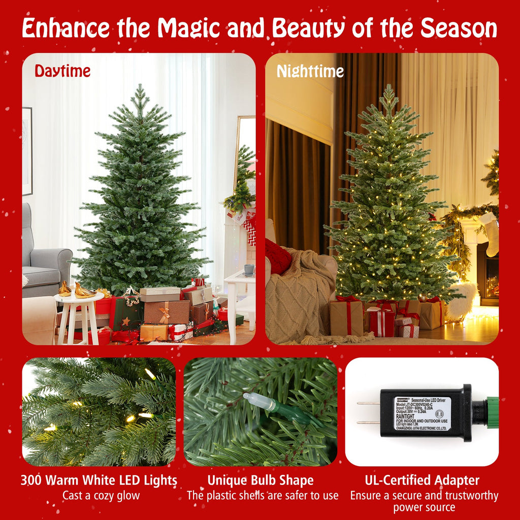 5/6/7 Feet Artificial Christmas Tree with 1426/2116/3156 Lush PVC and 200/300/400 Warm White LED Lights