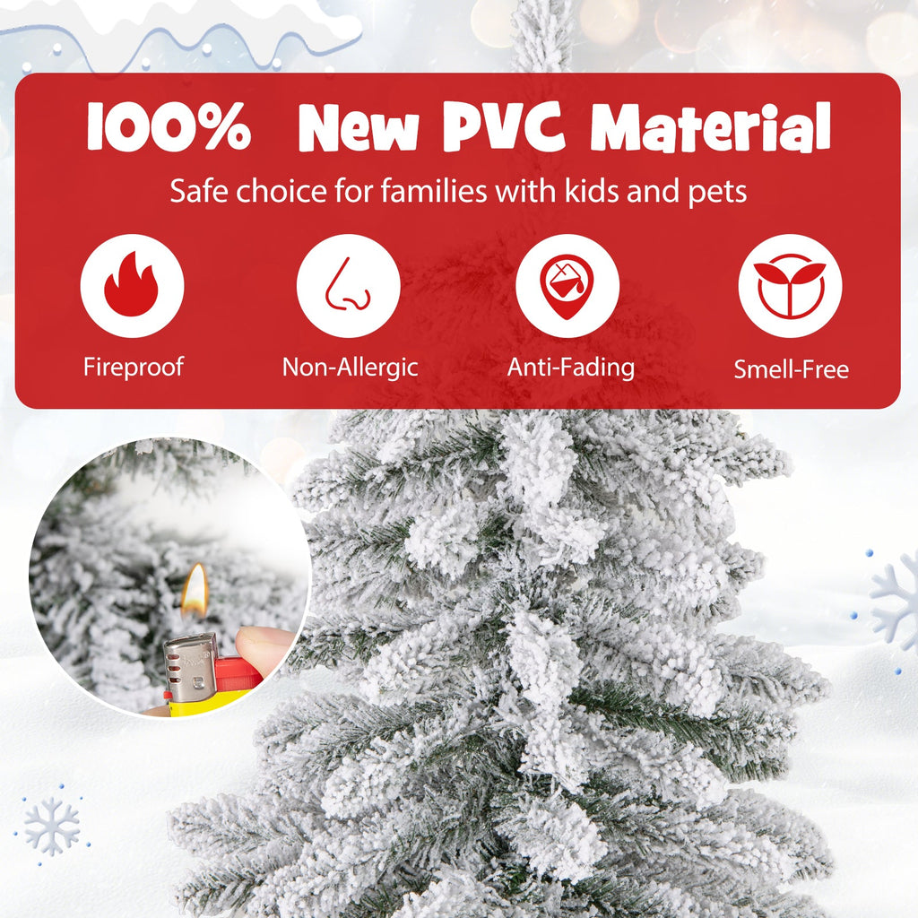 6 Feet Artificial Xmas Tree with 589 Flocked Branch Tips and 48 Xmas Balls