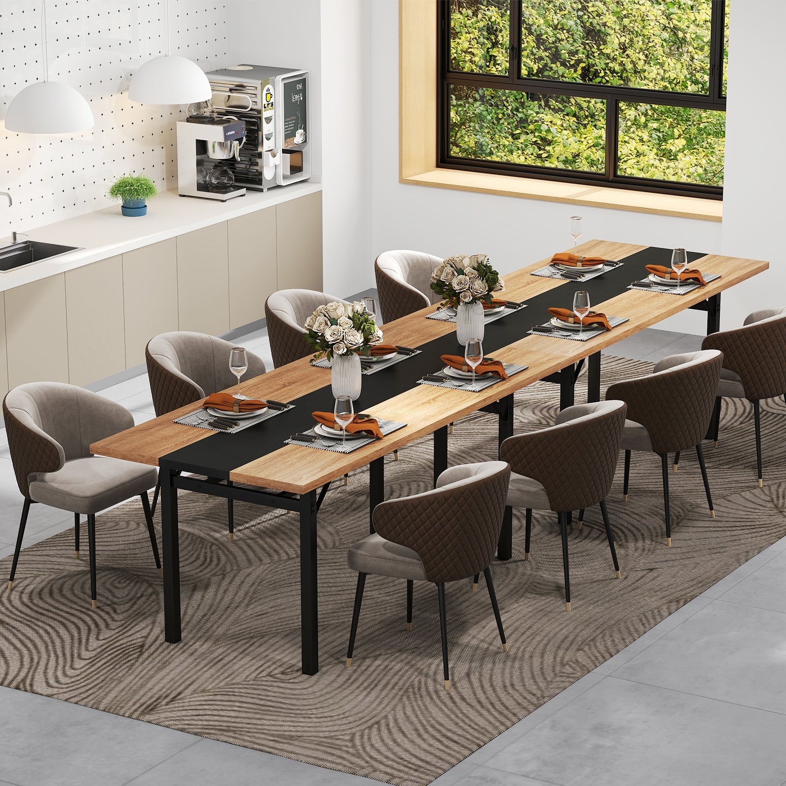 6 Feet Dining Table with Heavy-Duty Metal Frame for 6-8 People-Natural