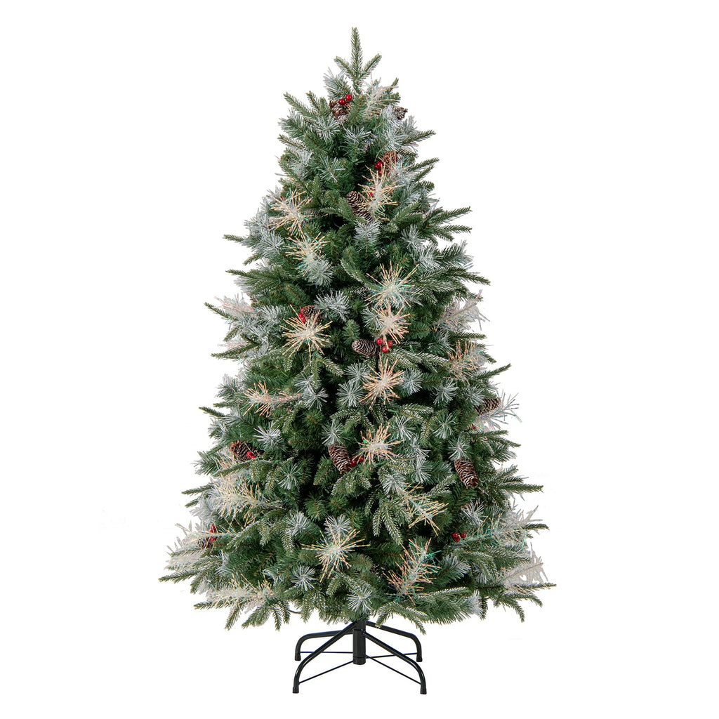 5 Feet Pre-Lit Artificial Christmas Tree with 8 Modes LED Lights with Berries