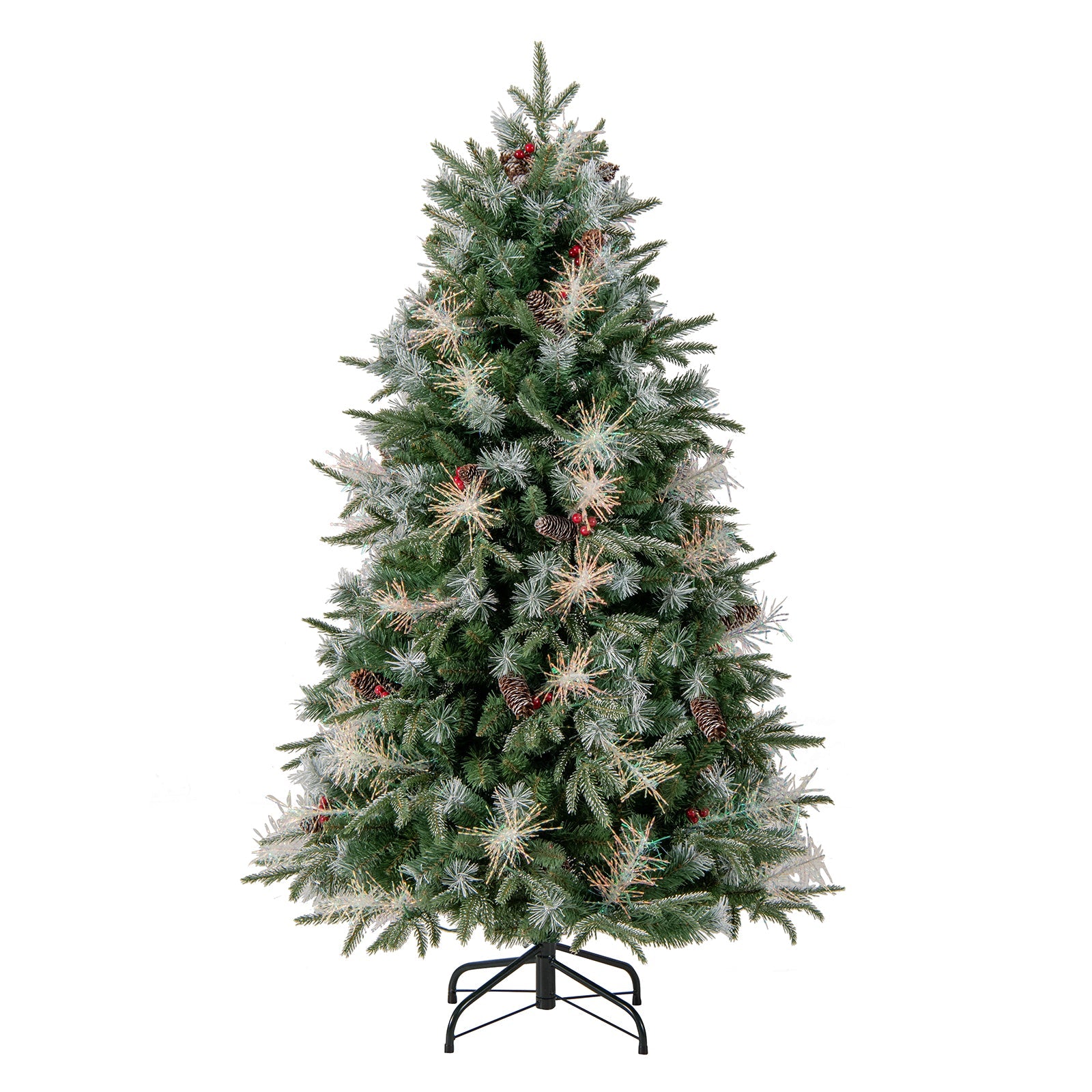 5 Feet Pre-Lit Artificial Christmas Tree with 8 Modes LED Lights with Berries