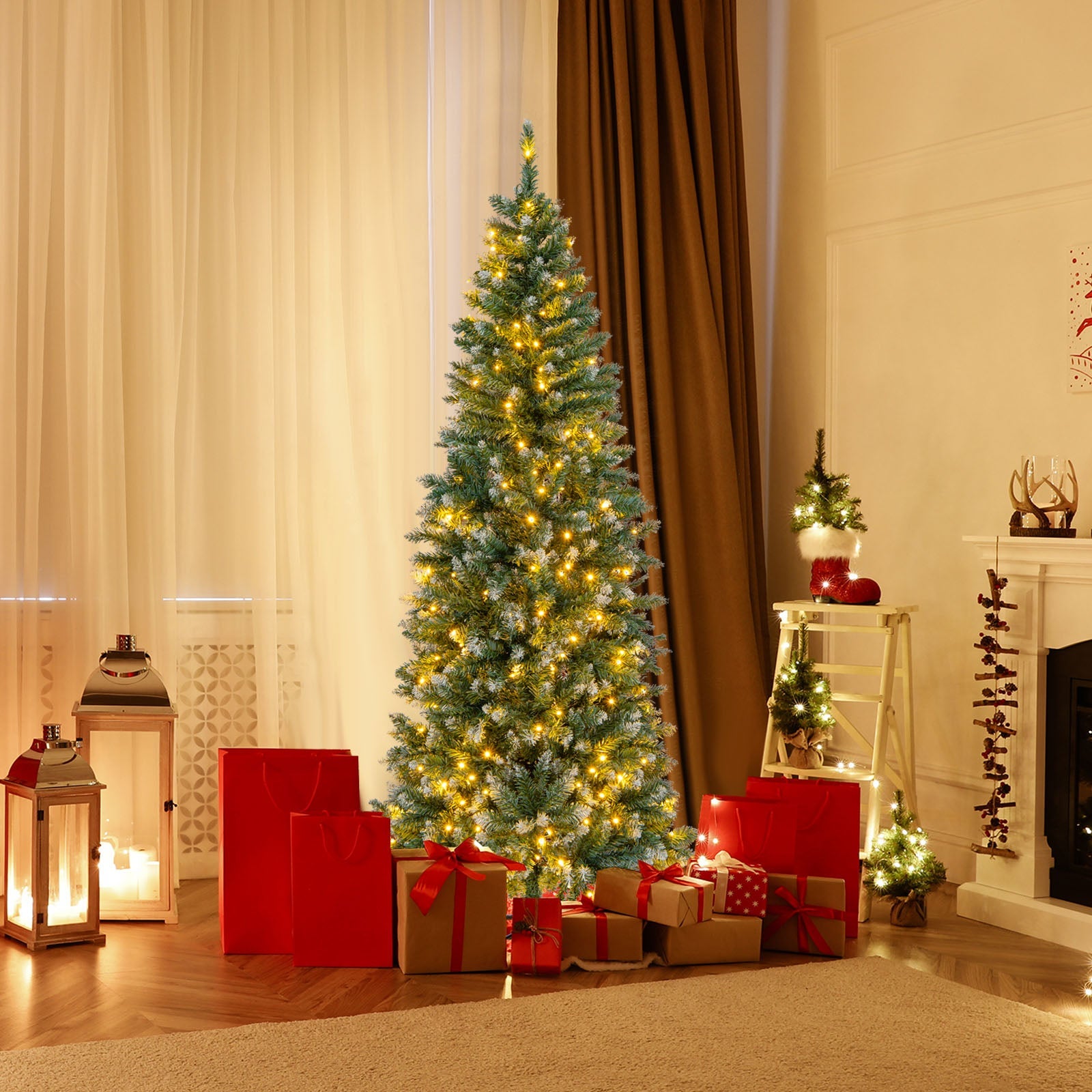 6 Feet Pre-Lit Artificial Christmas Tree with 618 Snowy Branch Tips