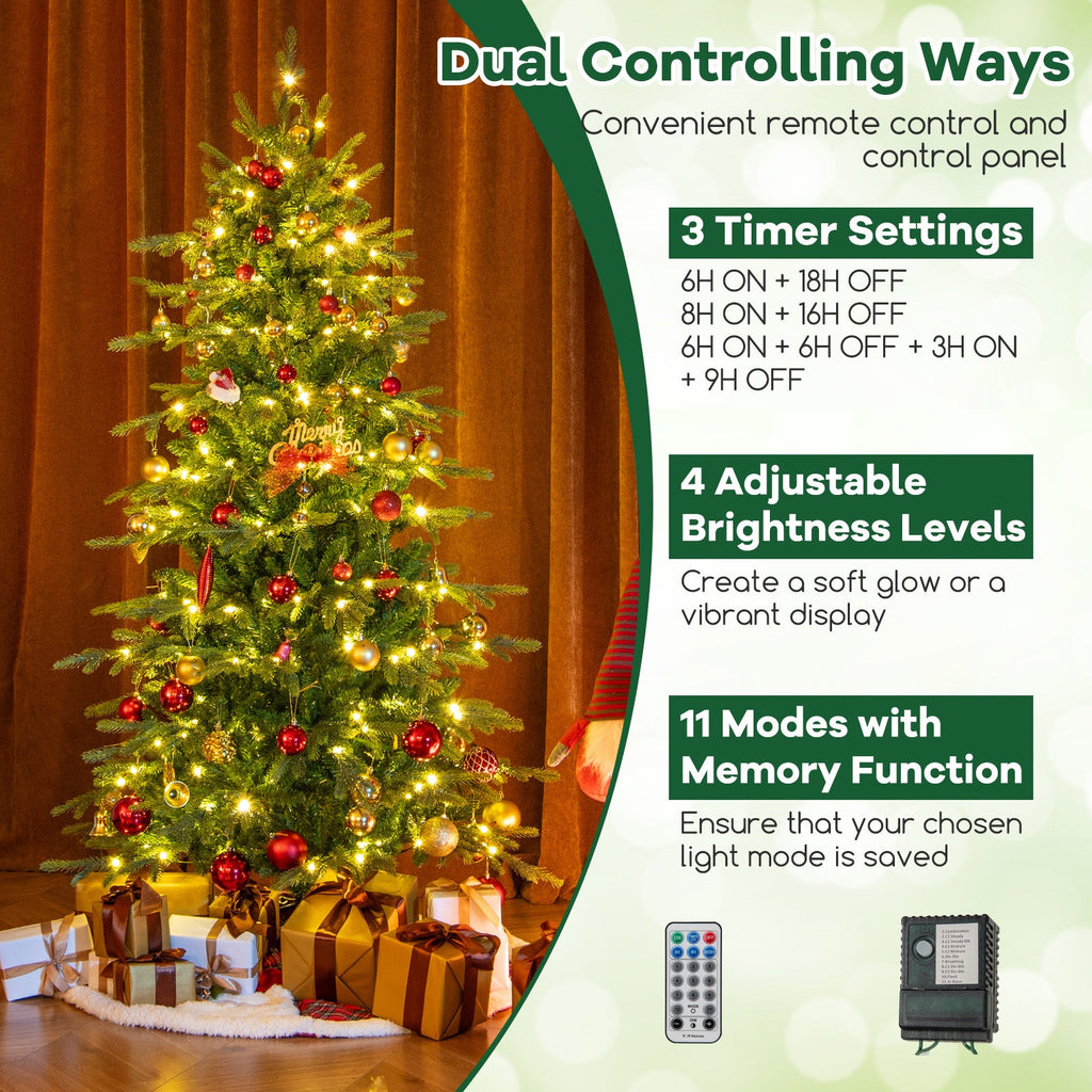 7.5 Feet Pre-Lit Artificial Christmas Tree with Warm White LED Lights