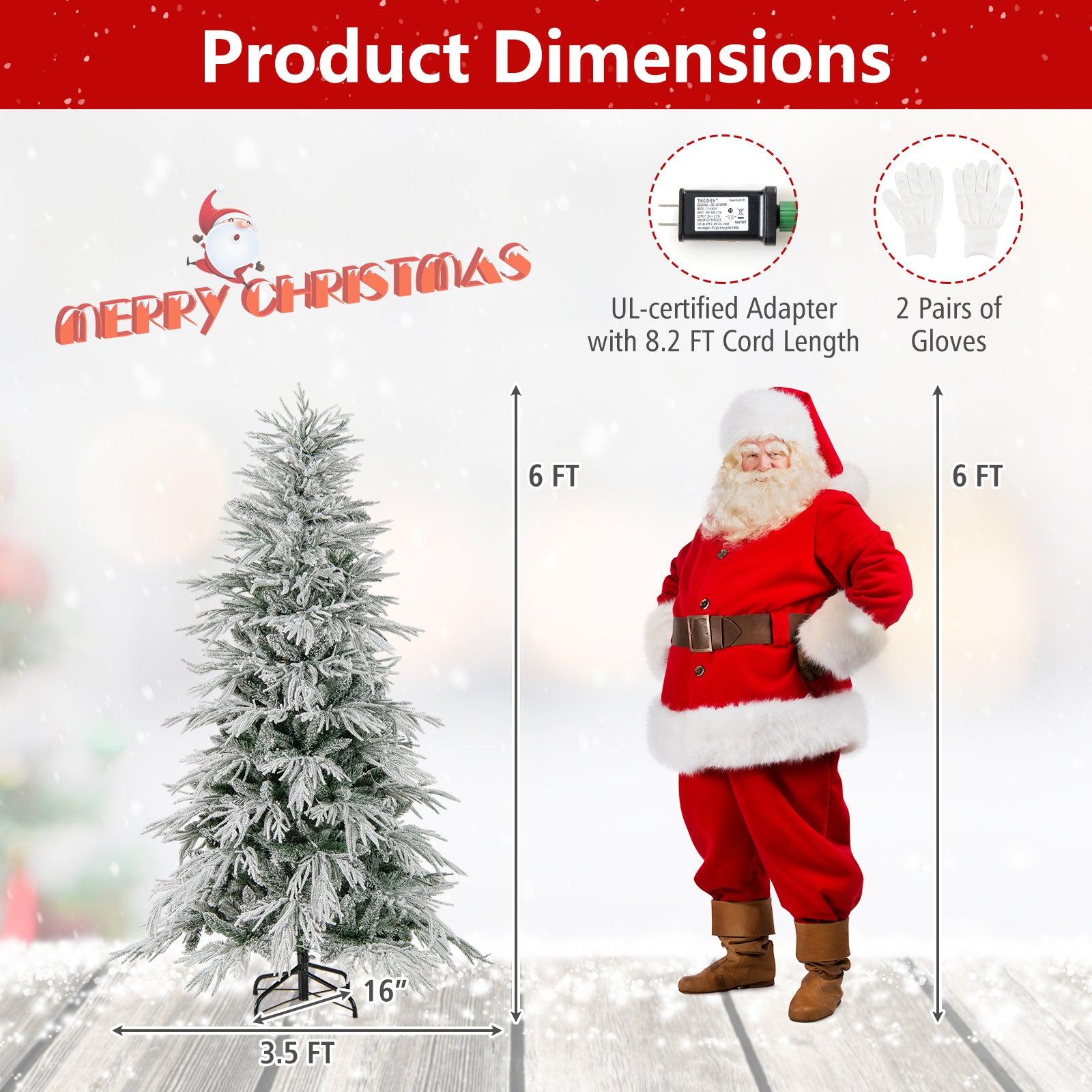 7 Feet Snow-flocked Artificial Christmas Tree Pre-lit Hinged Xmas Tree with Warm White LED Lights