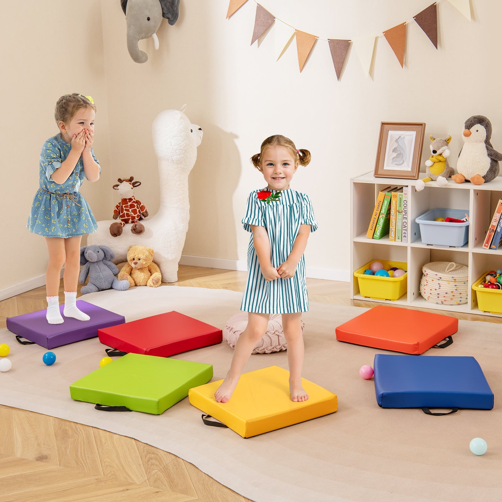 6 PCS Square Floor Cushions 16 Inch Soft Sponge Floor Pillows-Multicolor