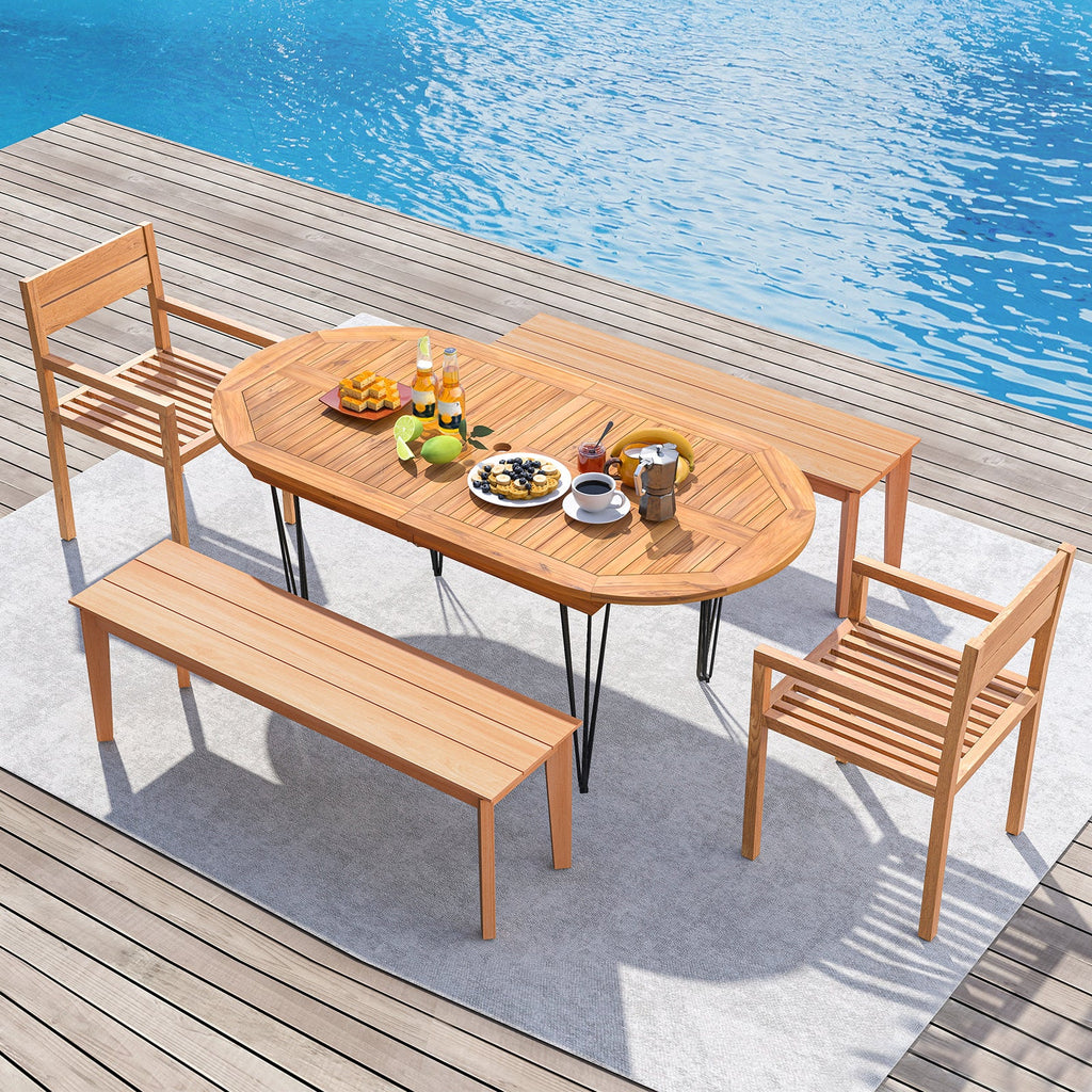 6 Person 71 Inch Patio Dining Table with Teak Wood Tabletop