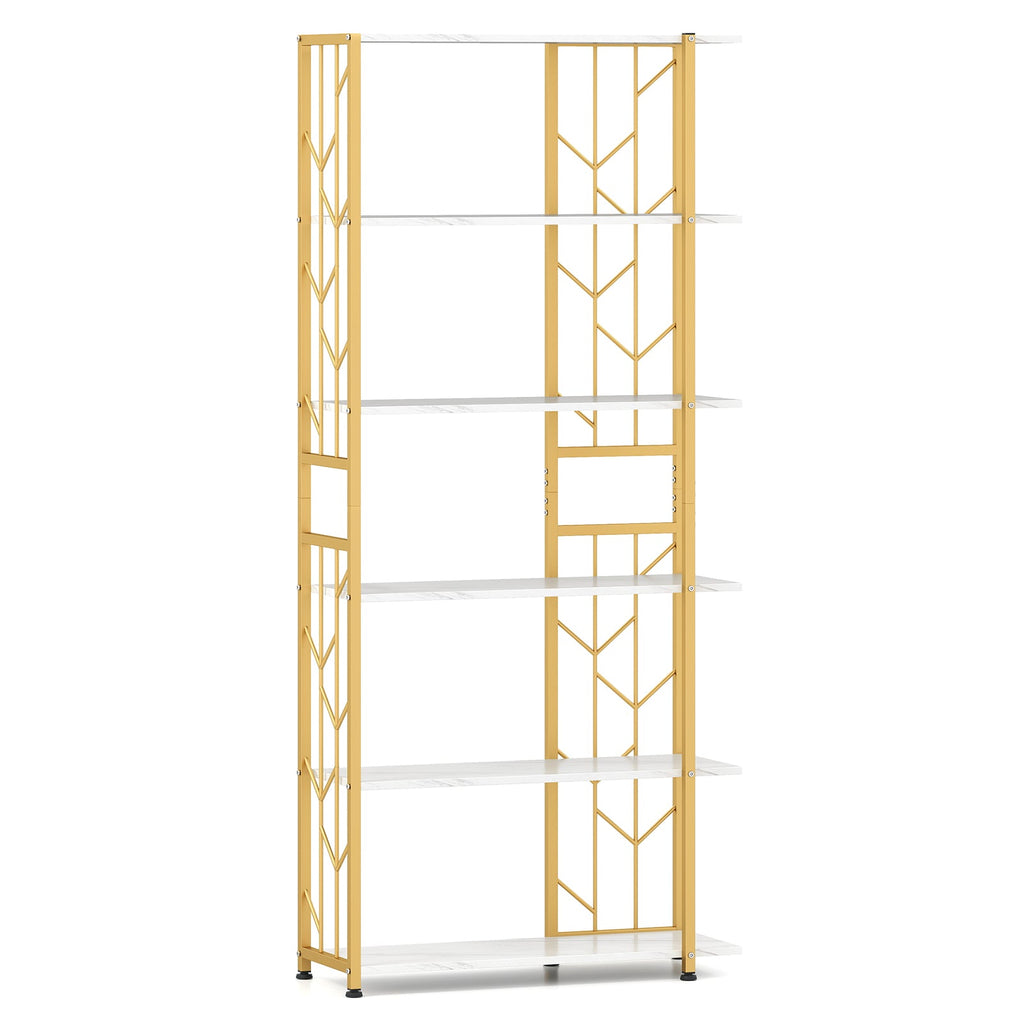6-Tier Bookshelf Modern Geometric Bookcase with Heavy-duty Metal Frame and Anti-tipping Kits