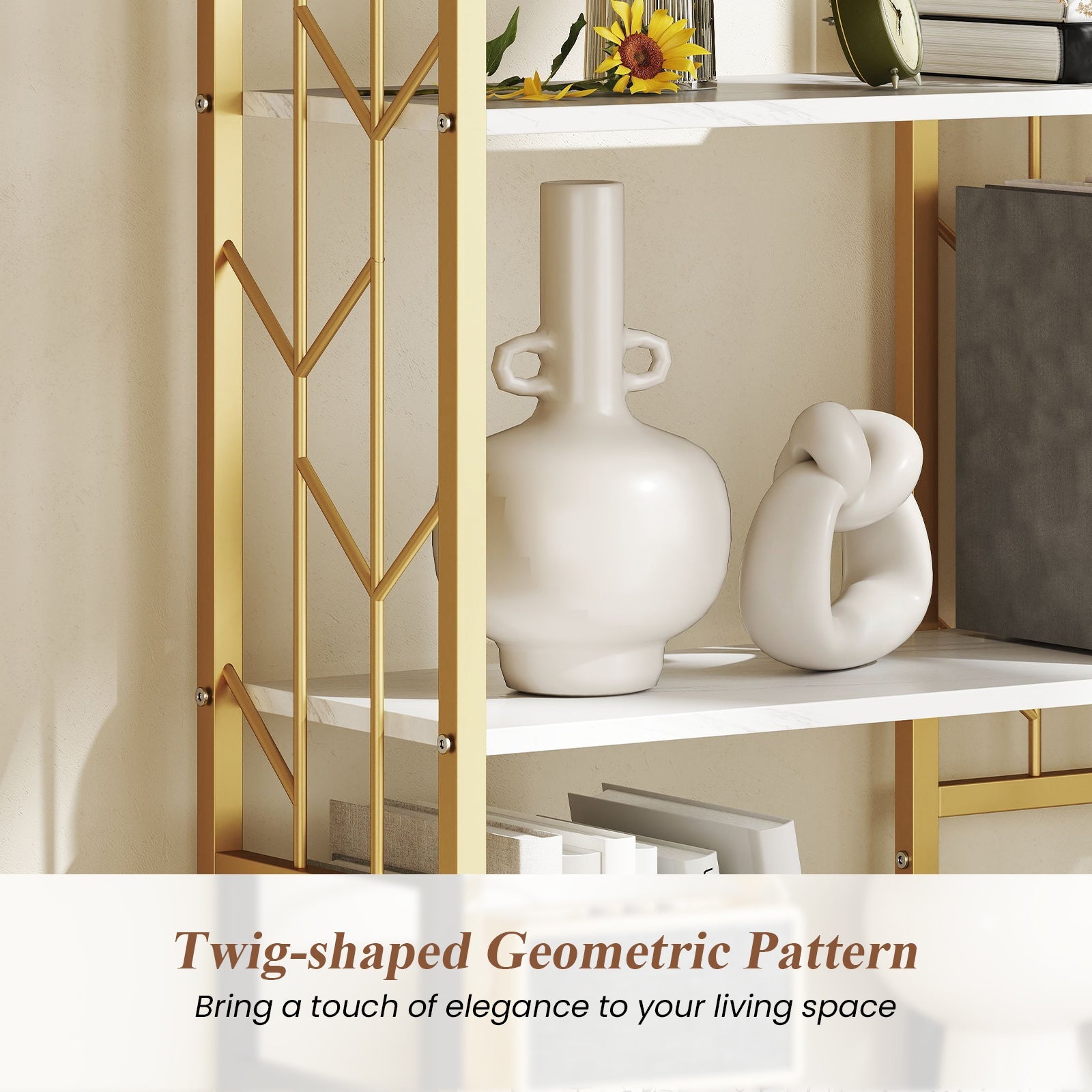 6-Tier Bookshelf Modern Geometric Bookcase with Heavy-duty Metal Frame and Anti-tipping Kits