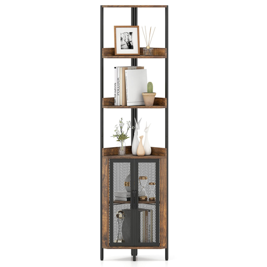 6-Tier Corner Shelf 67 Inches Tall Corner Bookshelf with Cabinet Industrial Bookcase