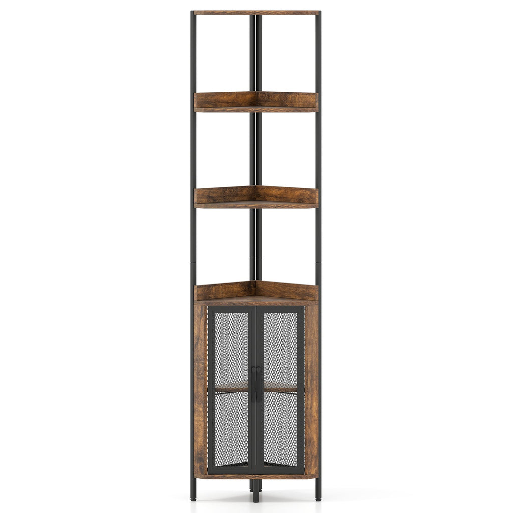 6-Tier Corner Shelf 67 Inches Tall Corner Bookshelf with Cabinet Industrial Bookcase