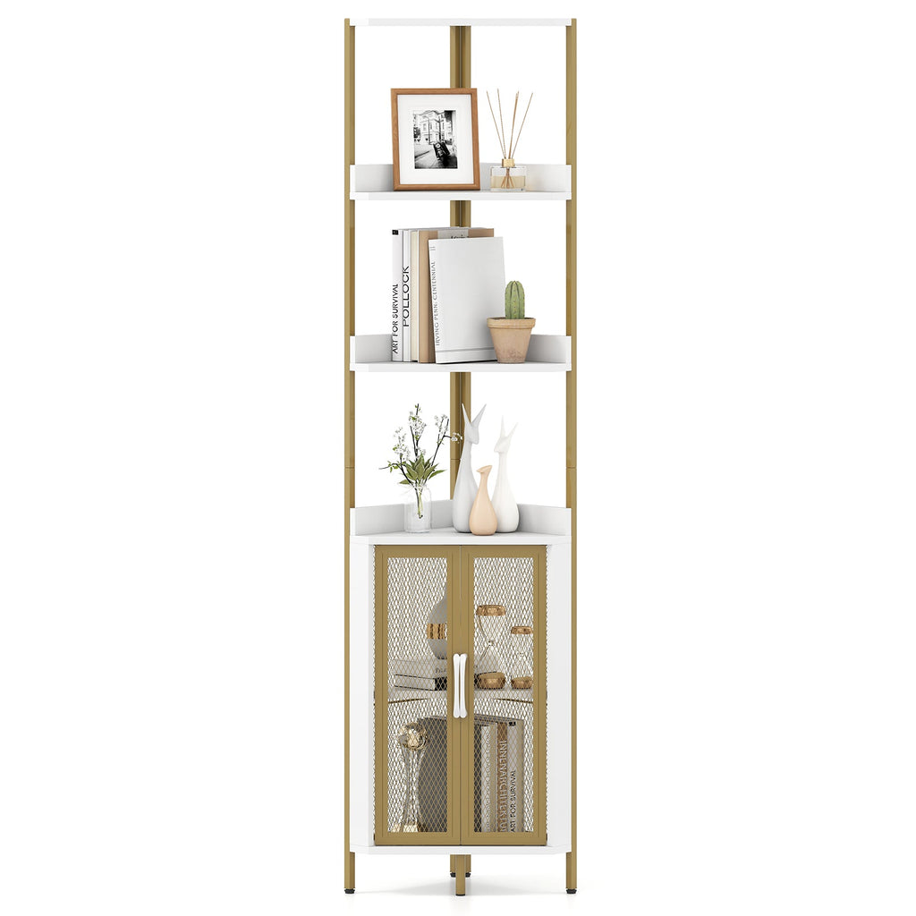 6-Tier Corner Shelf 67 Inches Tall Corner Bookshelf with Cabinet Industrial Bookcase
