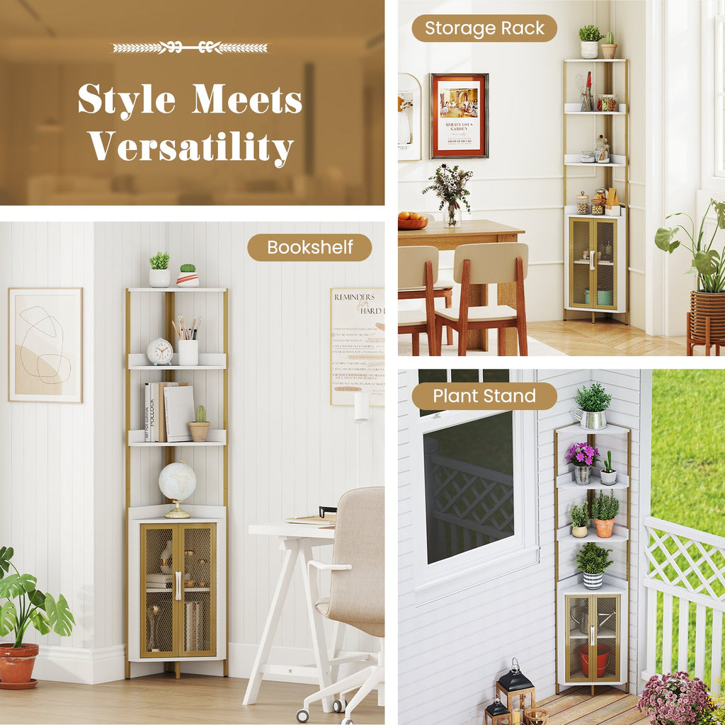 6-Tier Corner Shelf 67 Inches Tall Corner Bookshelf with Cabinet Industrial Bookcase