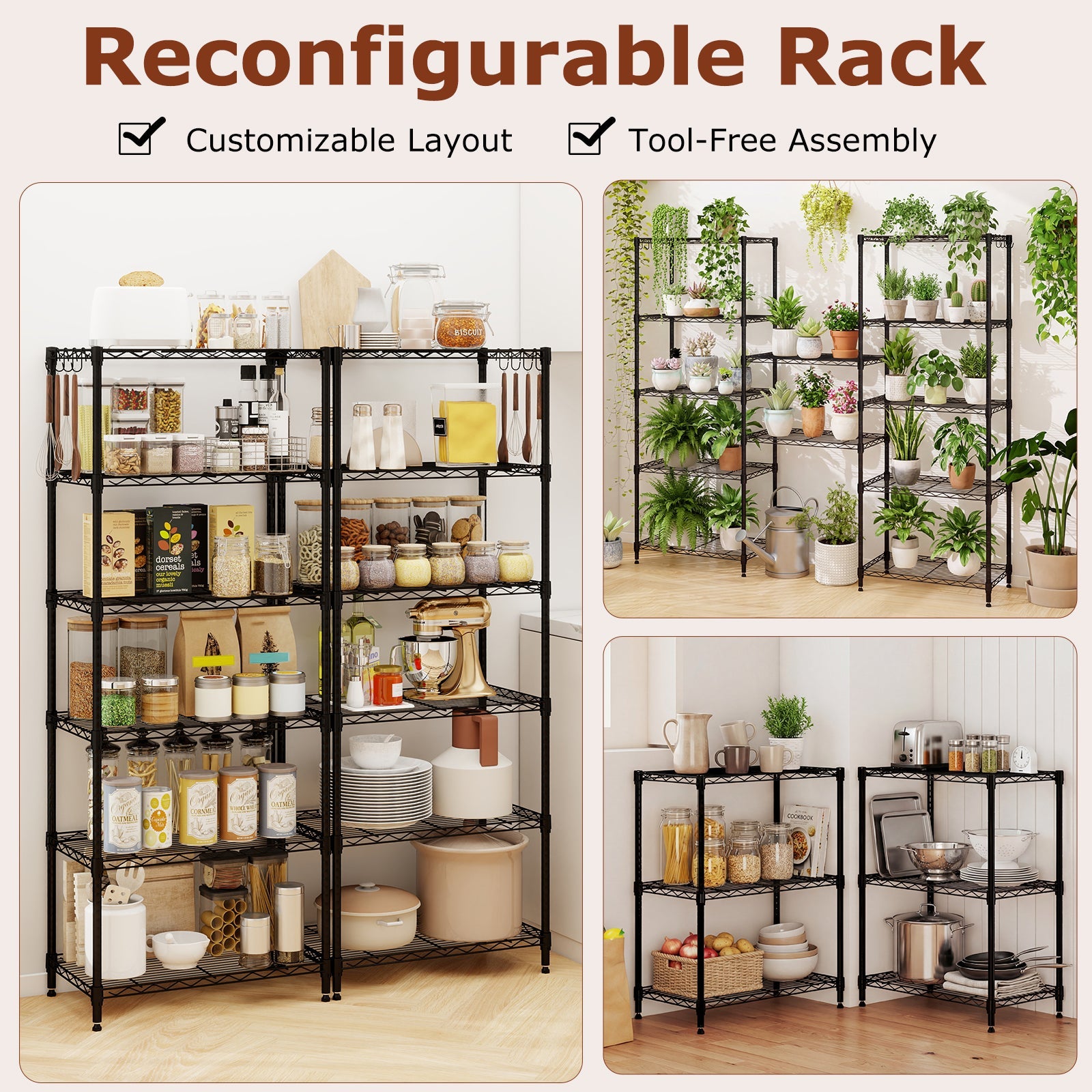 6-Tier Metal Storage Shelving Unit with V-Shaped Wire Rack and 900 LBS Capacity-Black
