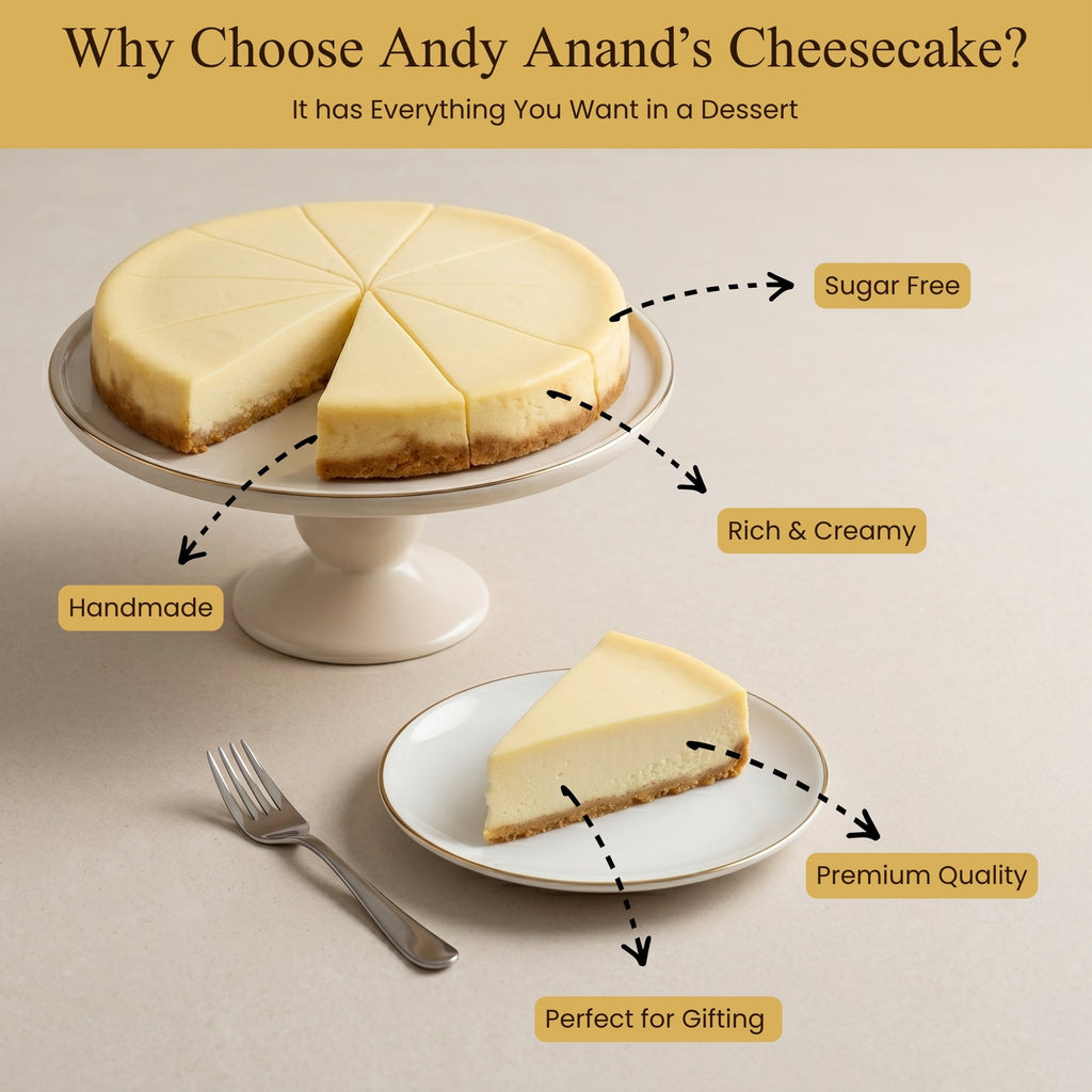 Andy Anand Sugar-Free & Gluten-Free New York Cheesecake, 9-Inch, 2 lb – Diabetic-Friendly, Real California Cream Cheese, Birthday Gift Box