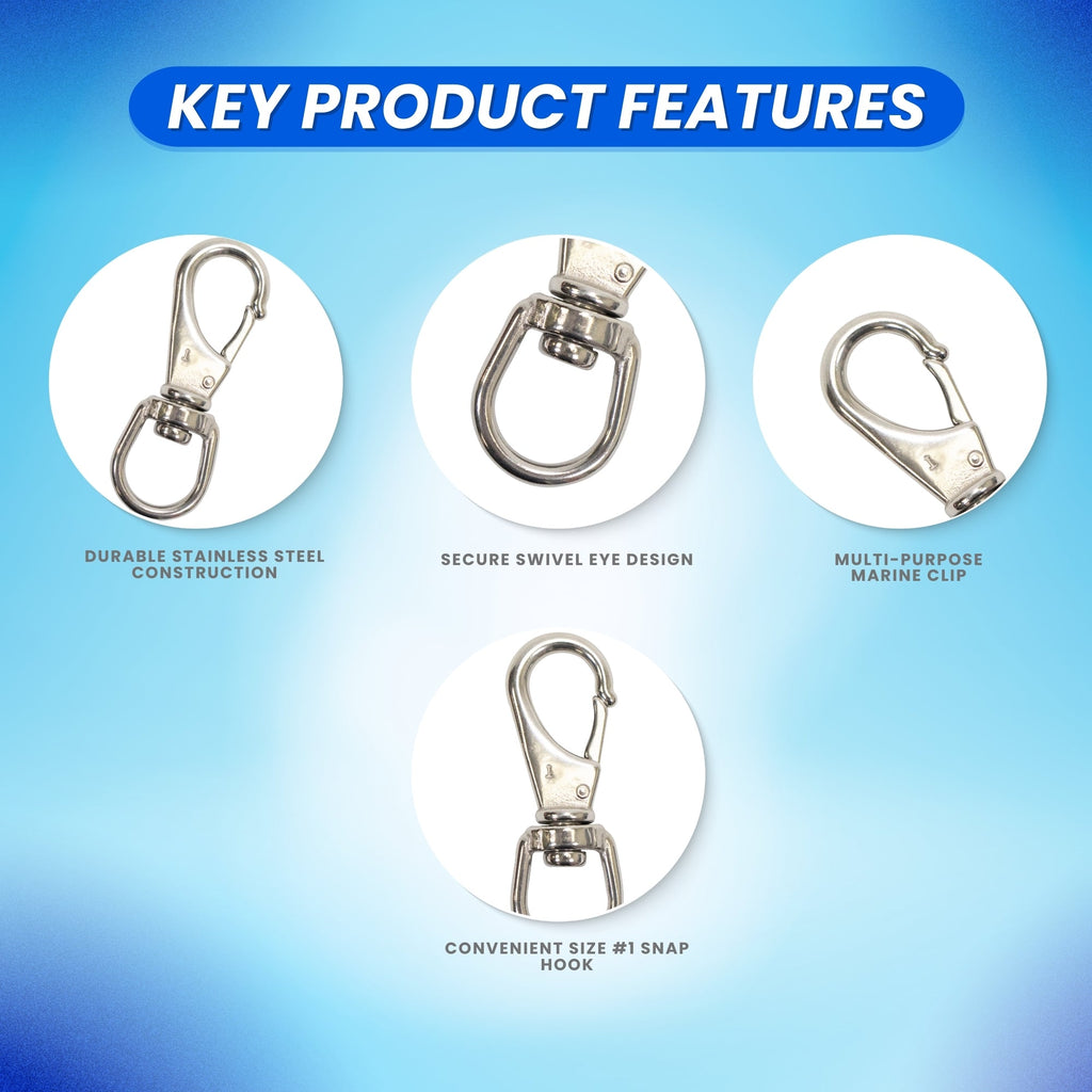 Stainless Steel Swivel Eye Snap Hook Marine Clip Size #2