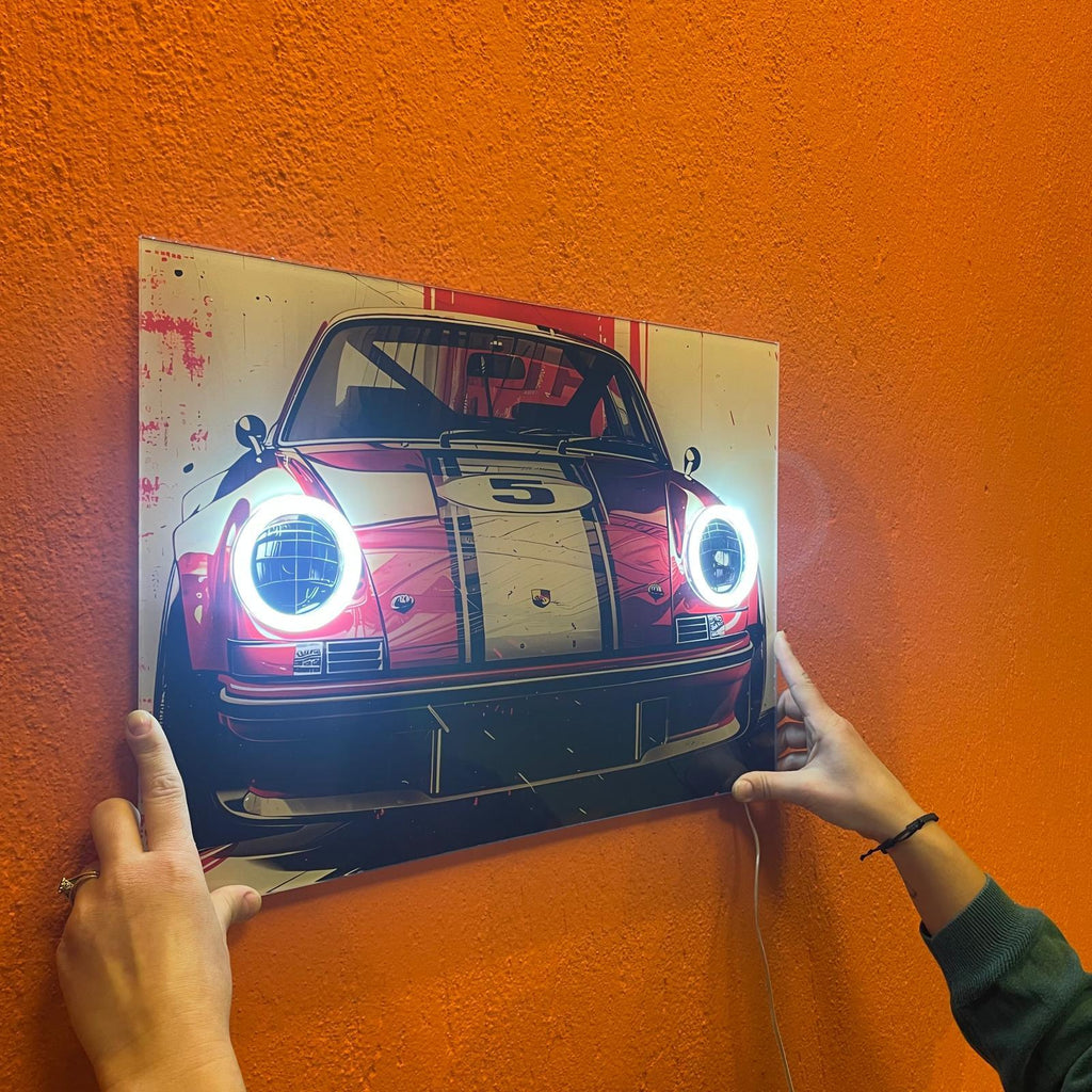 Neon LED Car Wall Art Sign - Custom UV-Printed Acrylic Decor