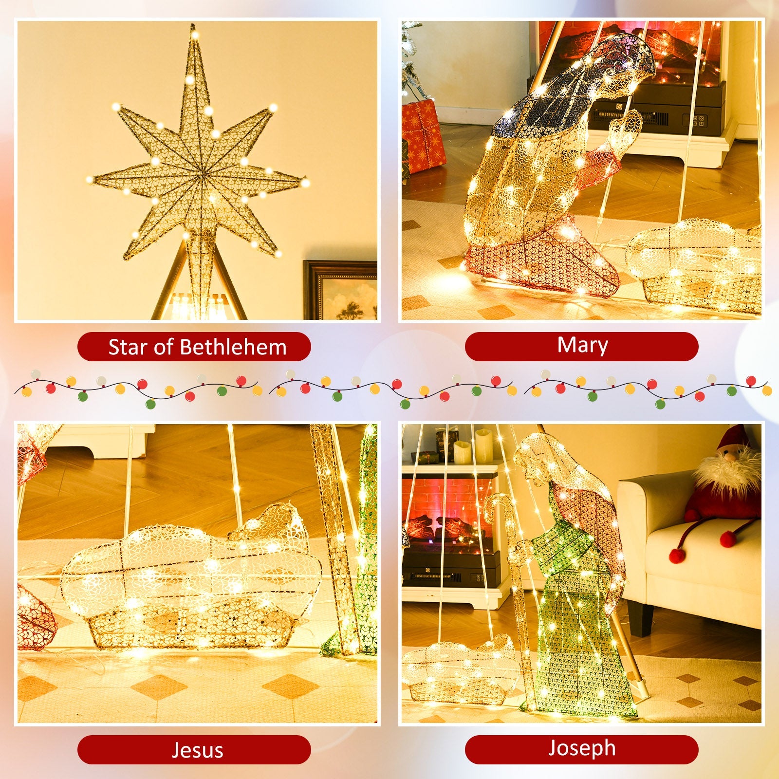 6 Feet Pre-Lit Nativity Scene Set with 240 Warm White LED Lights