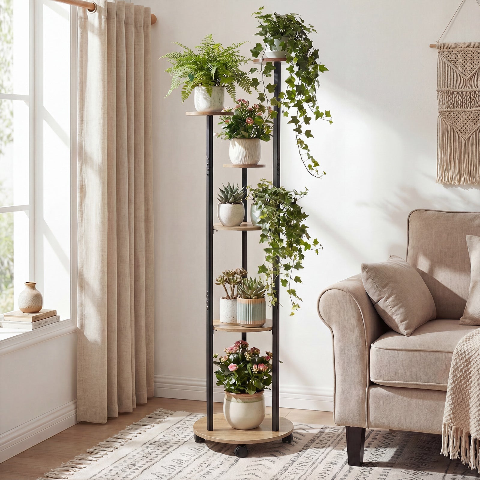 6-tier Plant Stand with RGB Light and Wheels 57inch Tall Indoor Display Shelf Flowerpot Holder