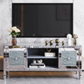 TV Stand Mirrored Crushed Diamond Glass Silver 59 In Fits 65 In TV