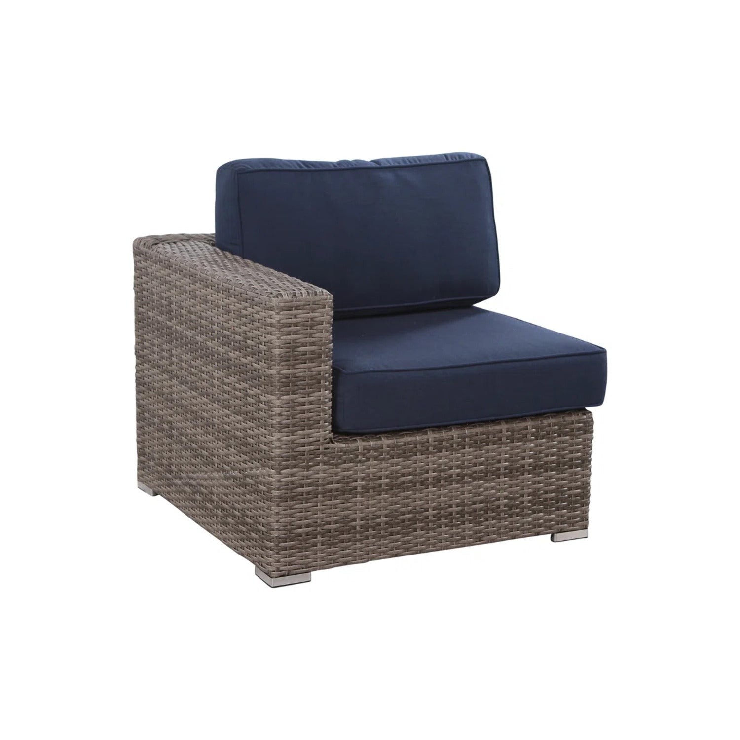 Outdoor Chair One-Arm Sectional HDPE Wicker Aluminum Navy 300 LB