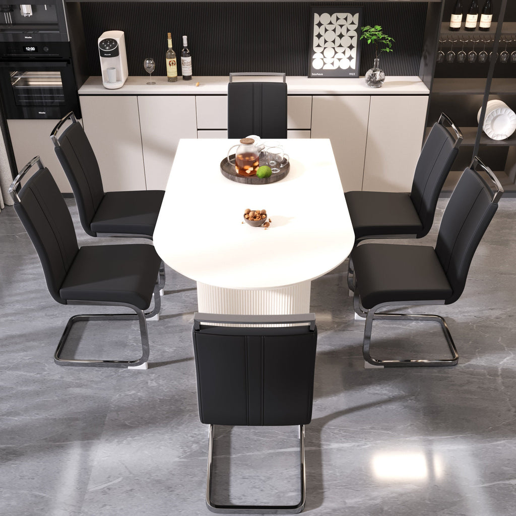 63 'medieval modern cream style MDF dining table and PU armless dining chair