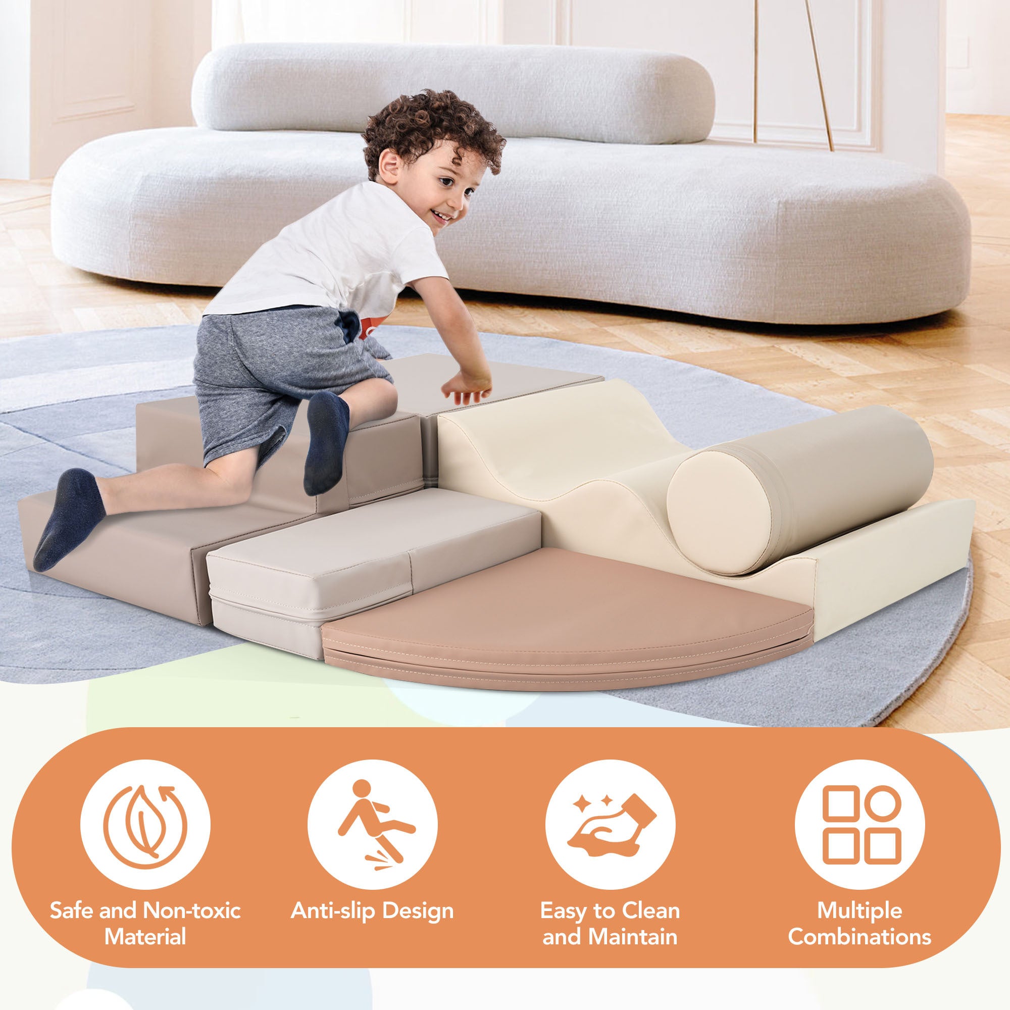 Soft Climb and Crawl Foam Playset 6 in 1, Soft Play Equipment Climb and Crawl Playground for Kids,Kids Crawling and Climbing Indoor Active Play Structure
